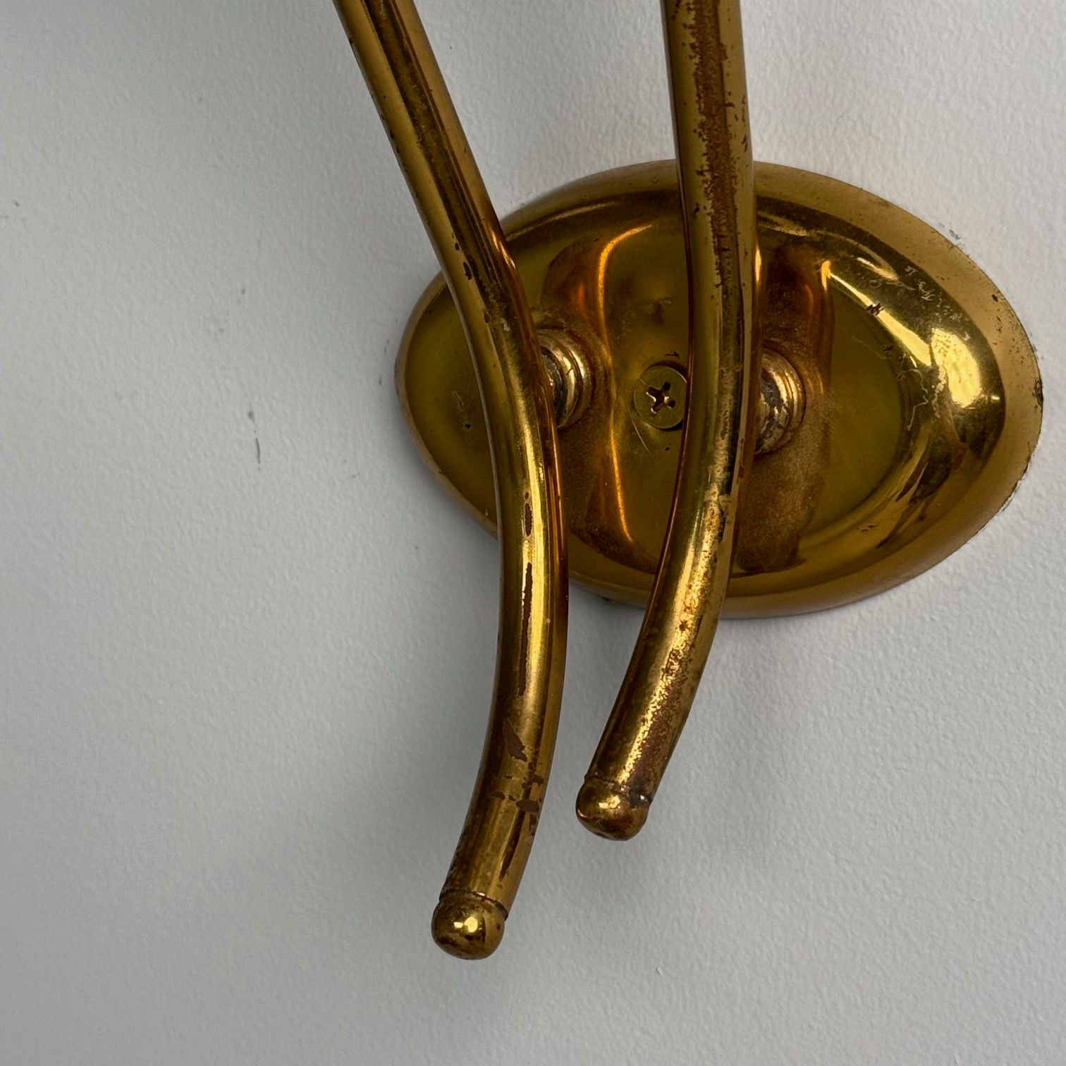 Italian Mid-Century Modern, Wall Sconces, Patinated Brass, Opaline Glass, Italy, 1950s
