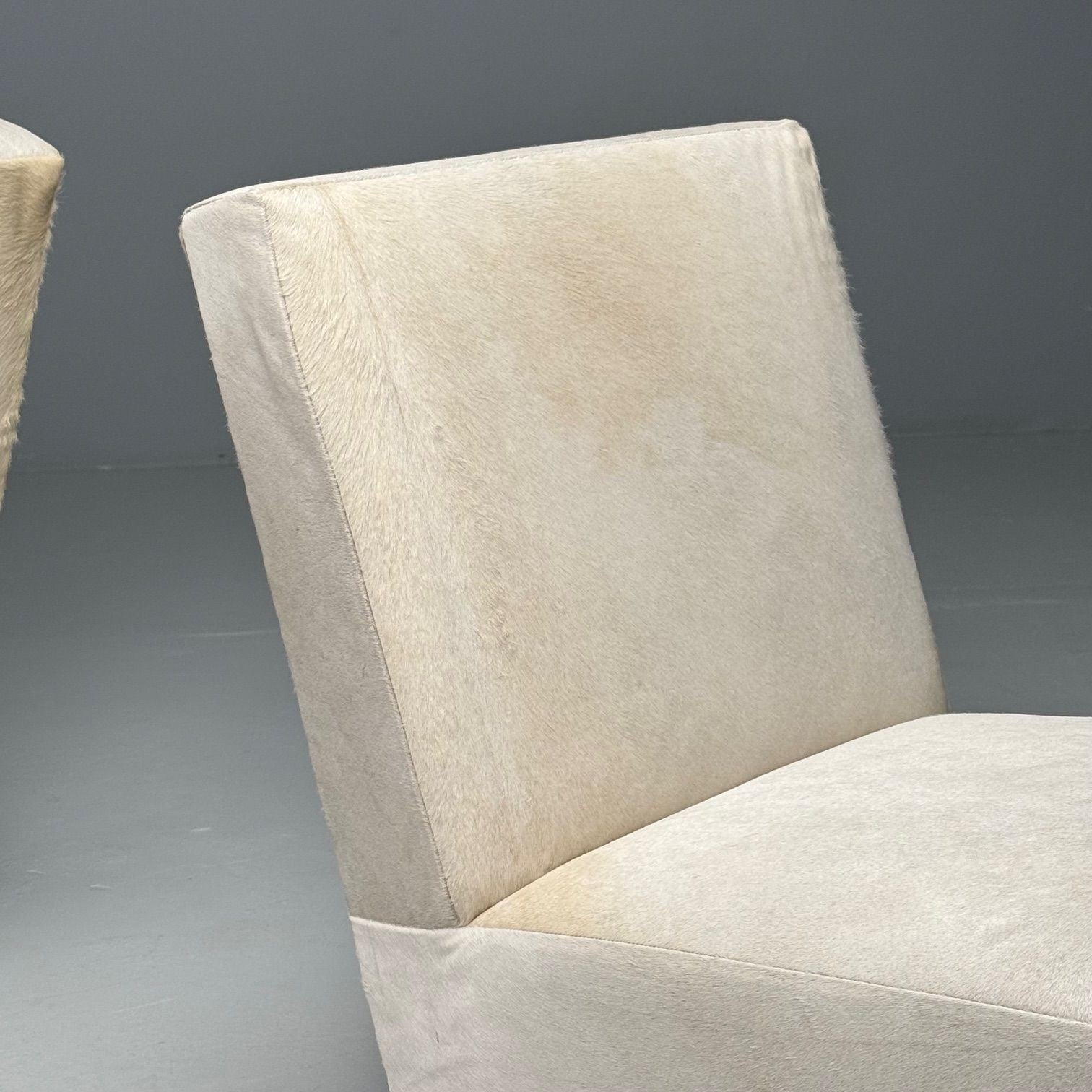 Pierre Jeanneret, White Cowhide, Teak, Fireside Chairs, India c. 1960s