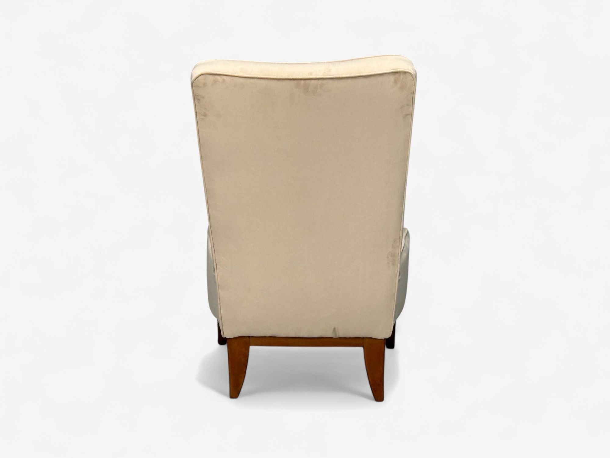 Guglielmo Pecorini, Stained Wood, Beige Velvet, Low Lounge Chair, Italy, 1950s