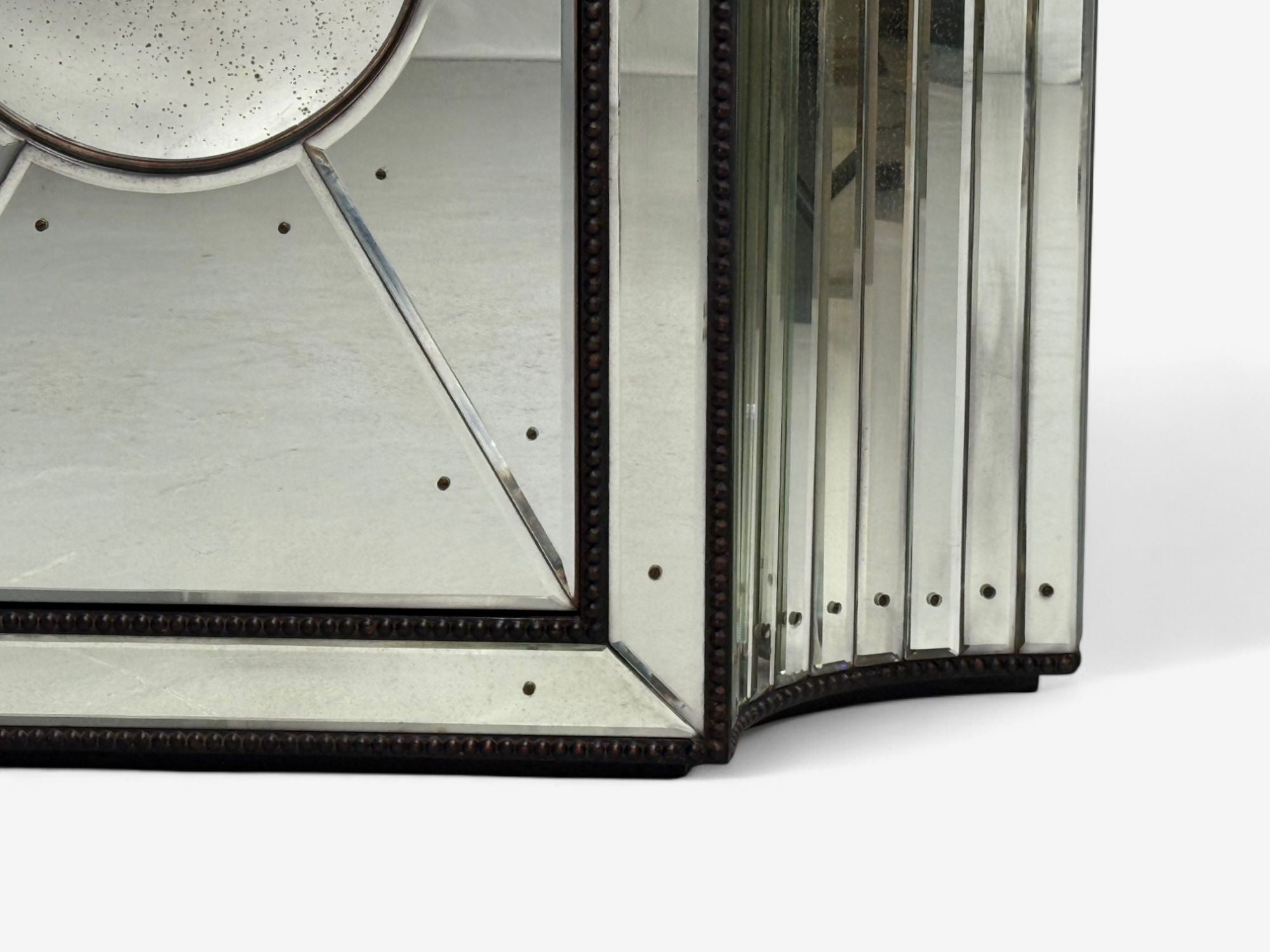 Art Deco Style, Antique Glass, Painted Wood, Concave Mirrored Cabinets