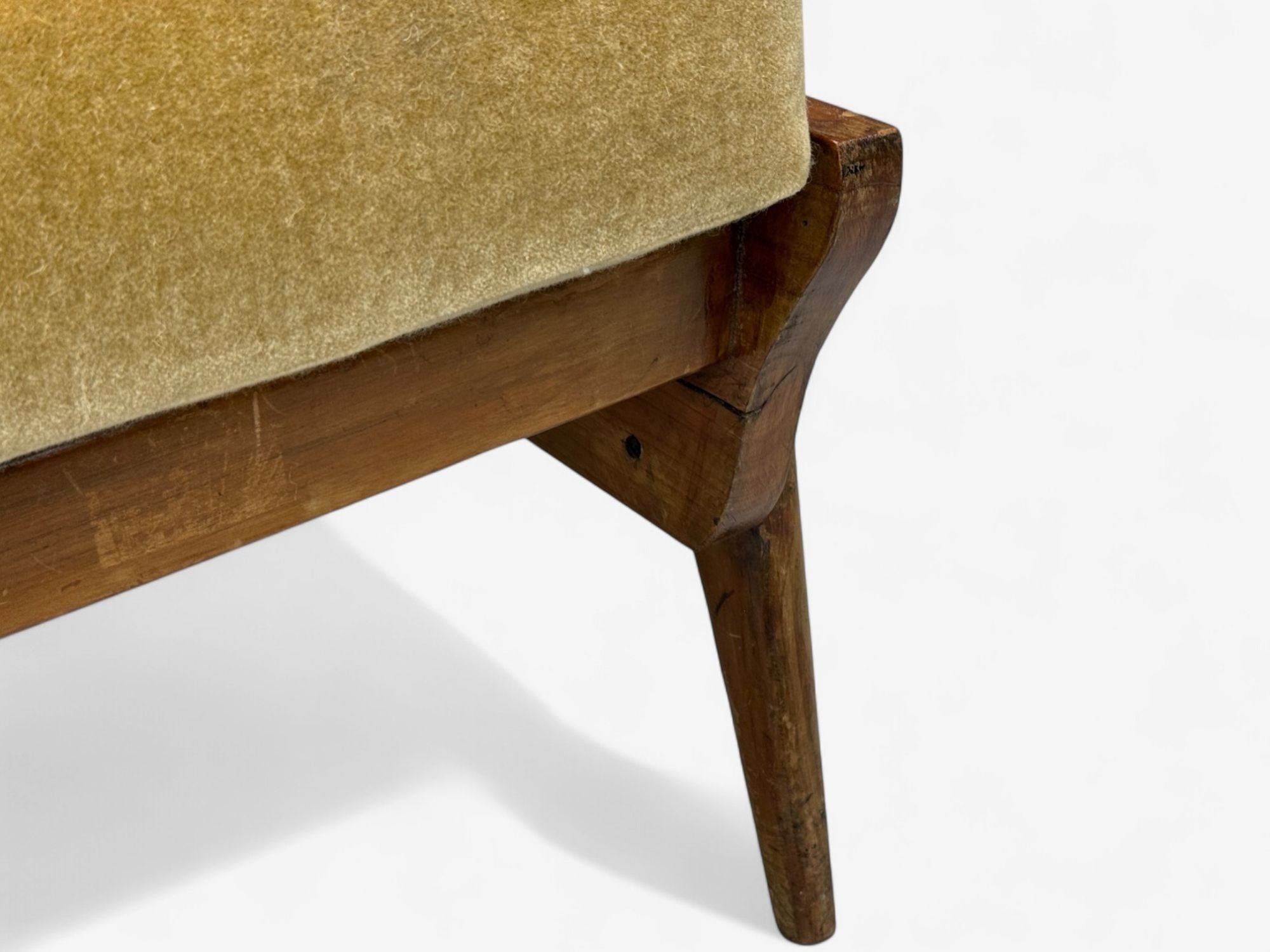 Italian Modern, Stained Wood, Camel Mohair, Lounge Chair, Italy, 1950s