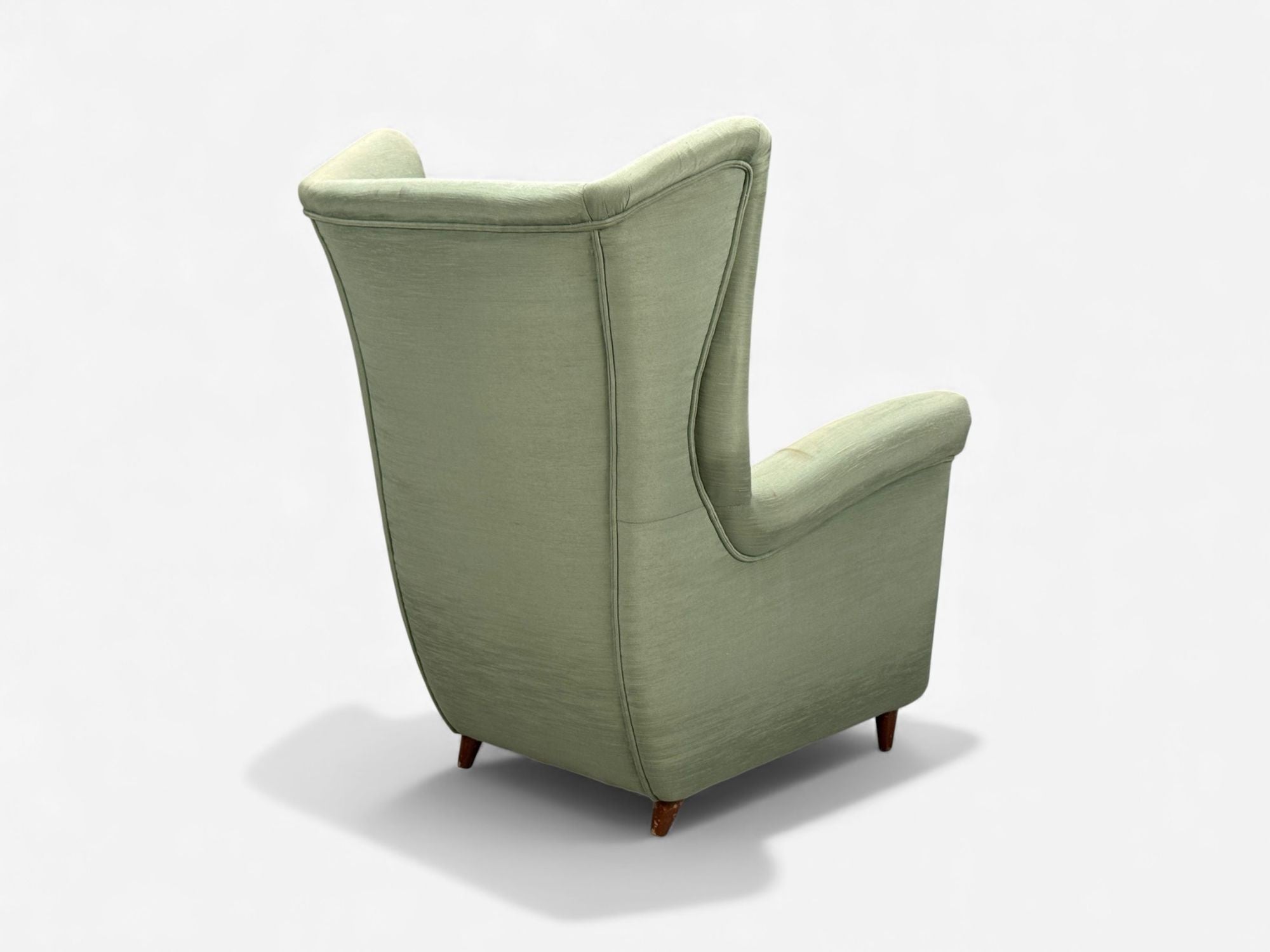 Melchiorre Bega, Green Fabric, Wood, Lounge Chair, Italy, 1950s