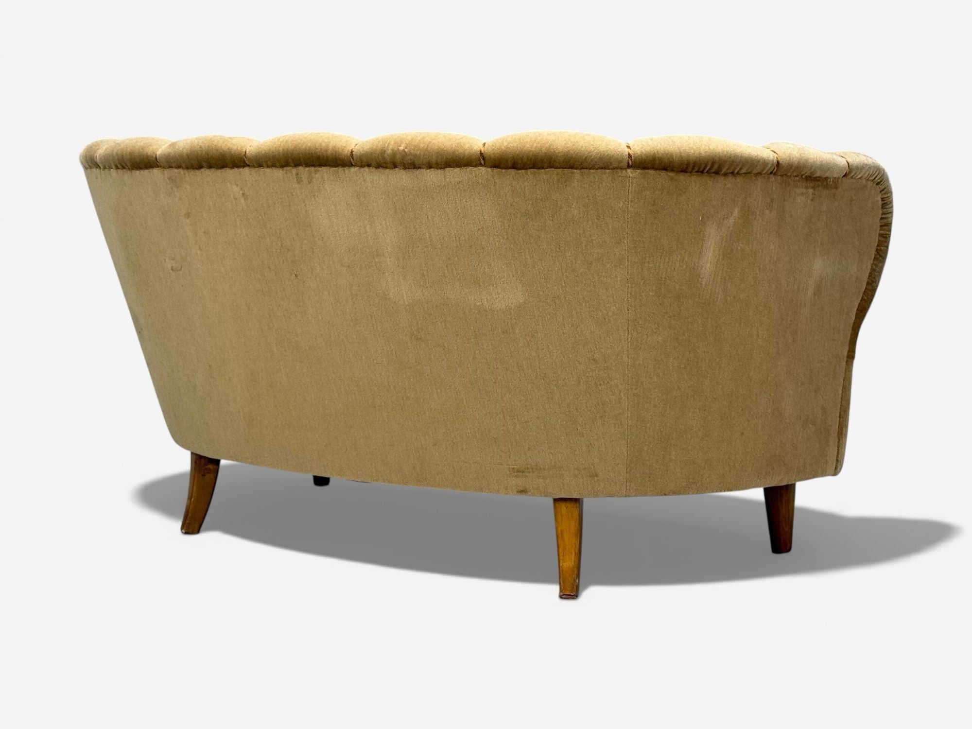Finnish Modern, Settee, Beige Velvet, Wood, Finland, 1950s