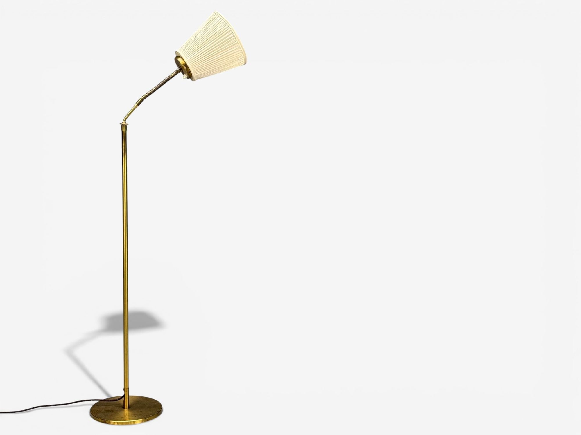 H.W. Armatur, Swedish Modern, Floor Lamp, Brass, Fabric, Sweden, 1940s