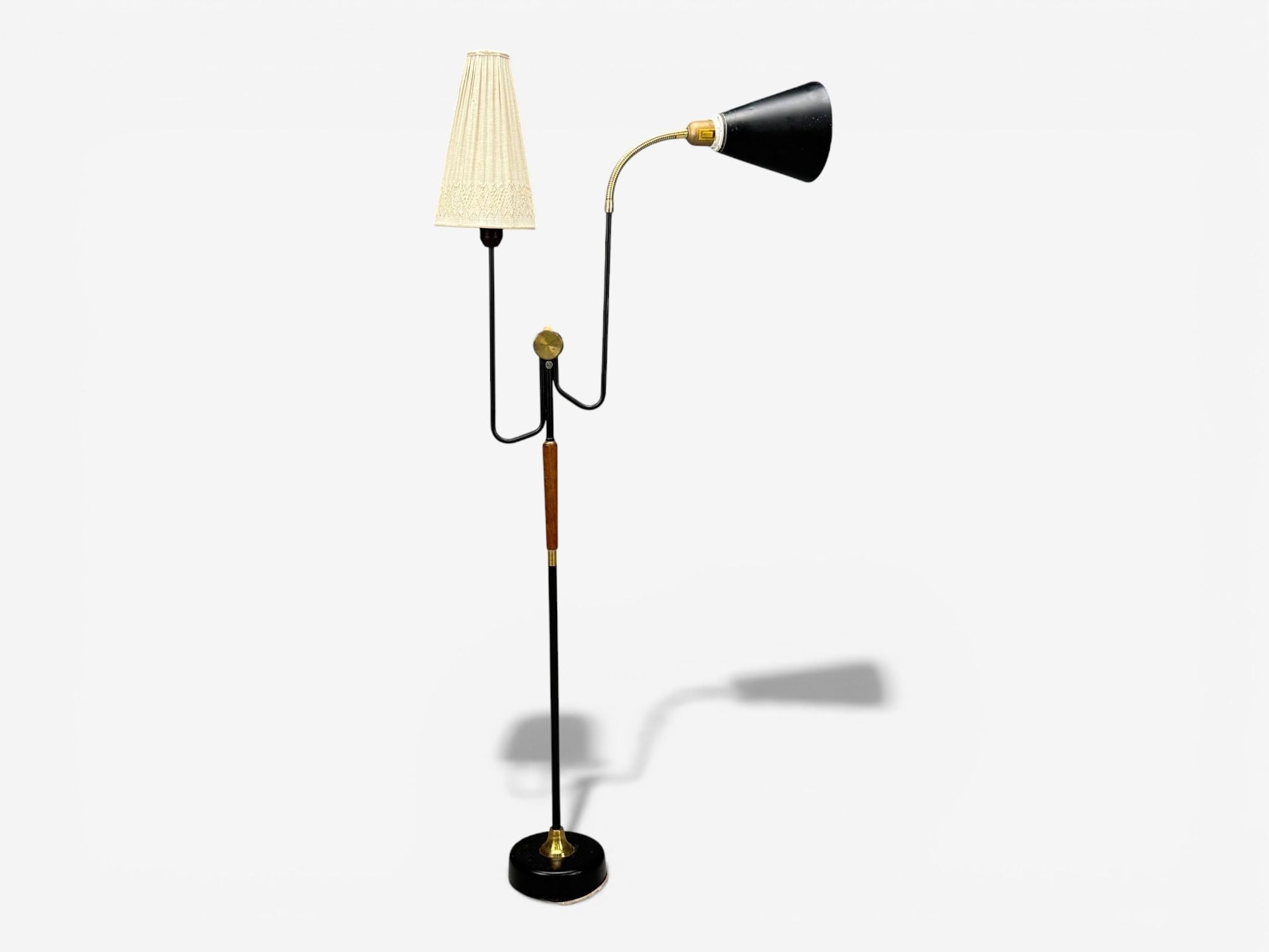 Möllers Armatur Eskilstuna, Floor Lamp, Lacquered Metal, Teak, Sweden, 1950s