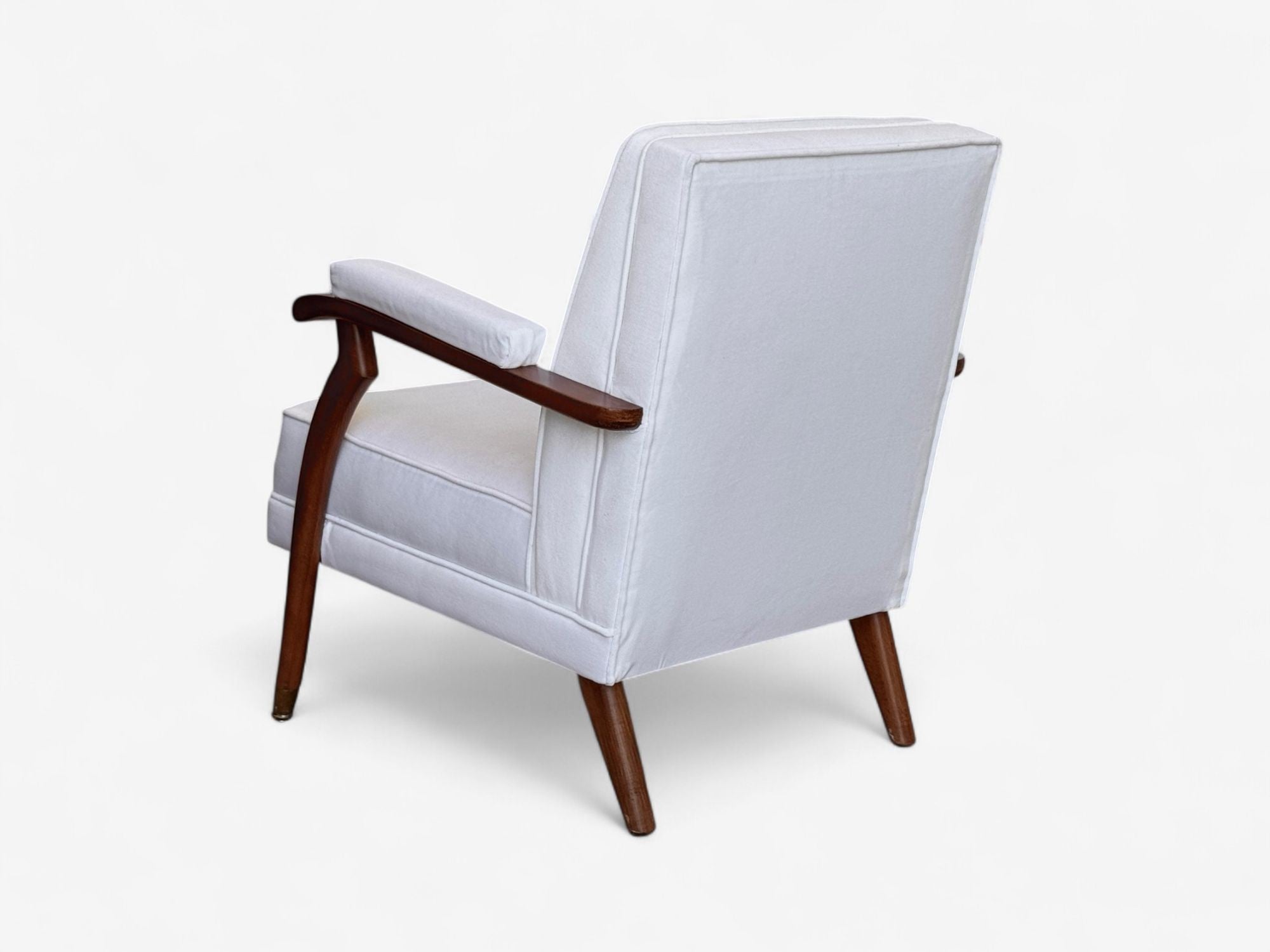 Maison Leleu Style, French Modern, White Mohair, Wood, Lounge Chairs, 1970s