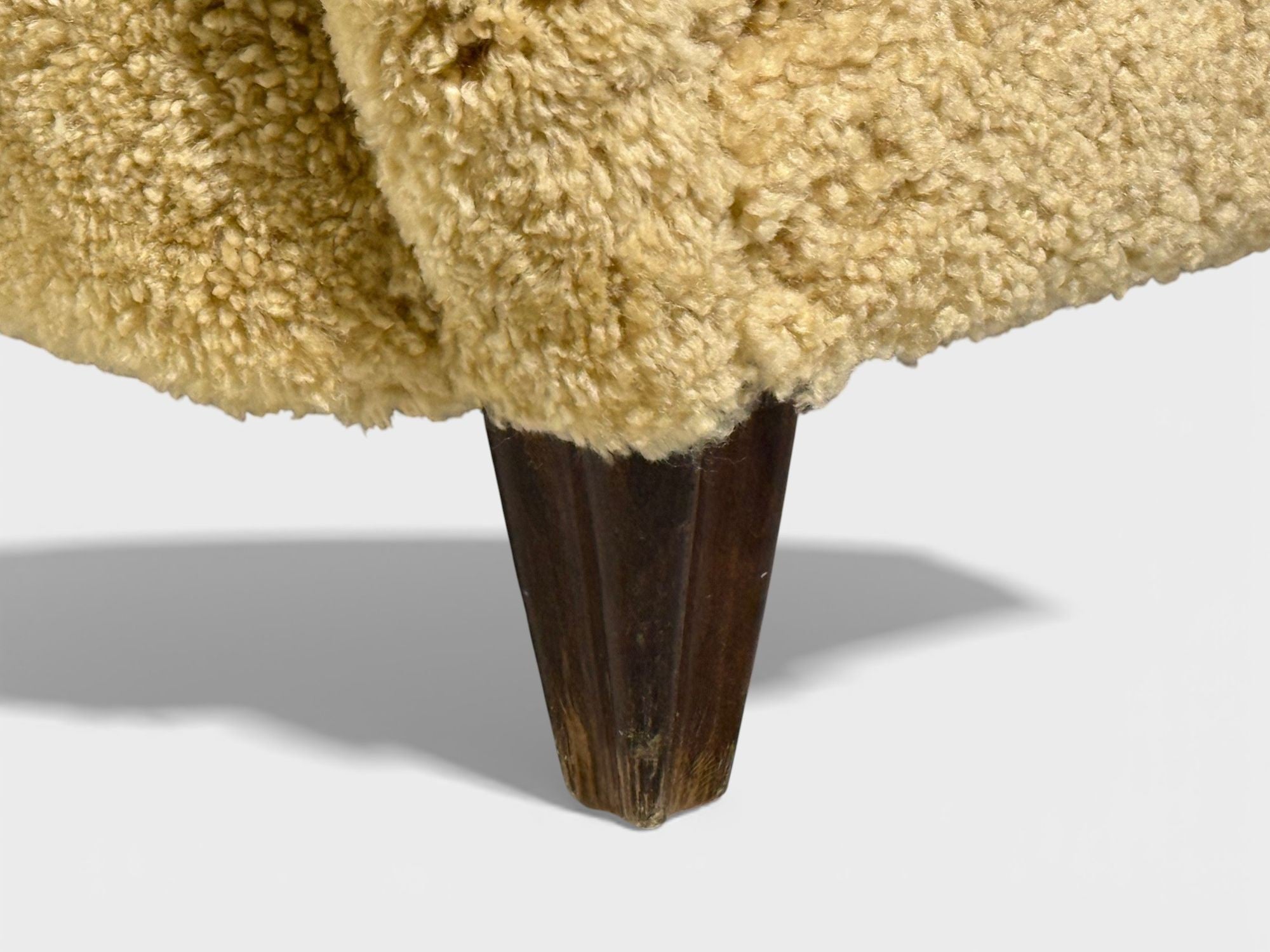 Swedish Modern, Organic Lounge Chairs, Shearling, Wood, Sweden, 1940s