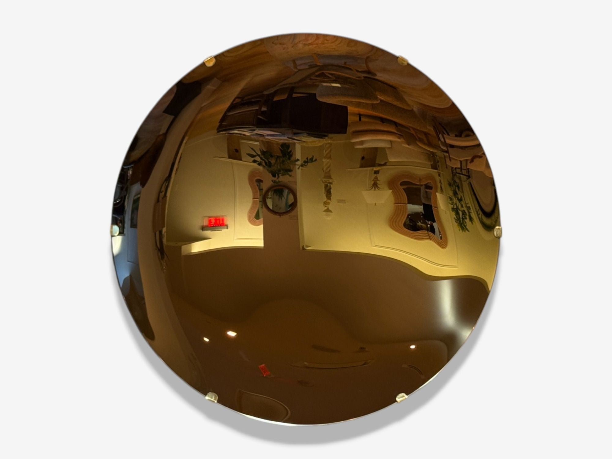 Contemporary, Concave Glass, Brass, Black Modern Space Age Wall Mirror