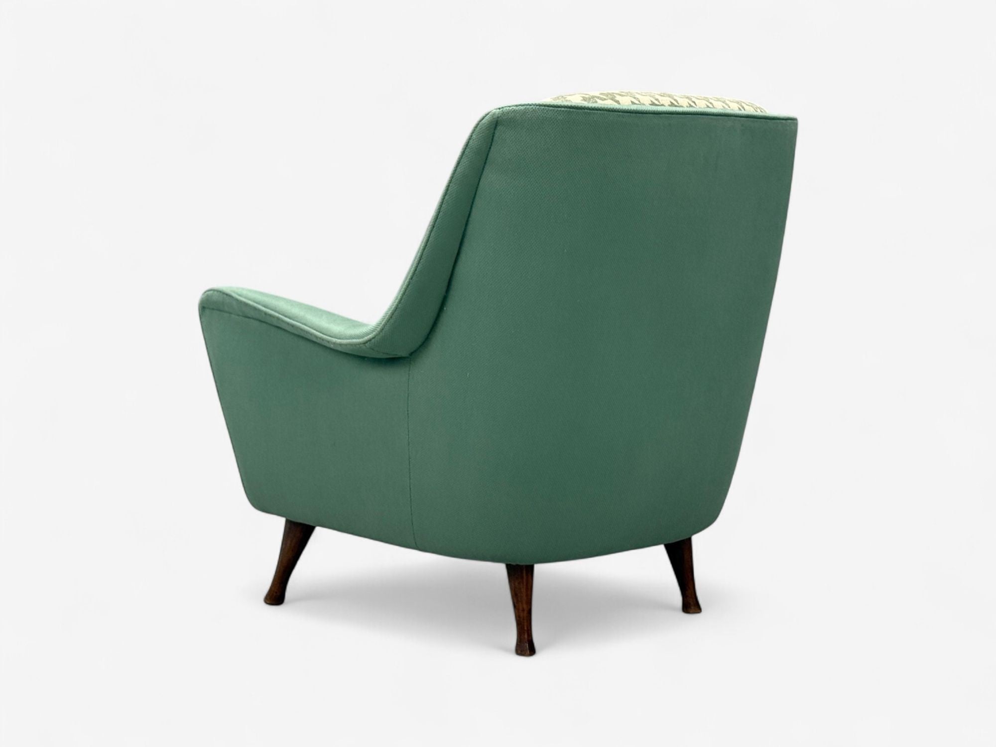 Carlo Pagani attr., Fabric, Wood, Lounge Chairs, Italy, 1950s