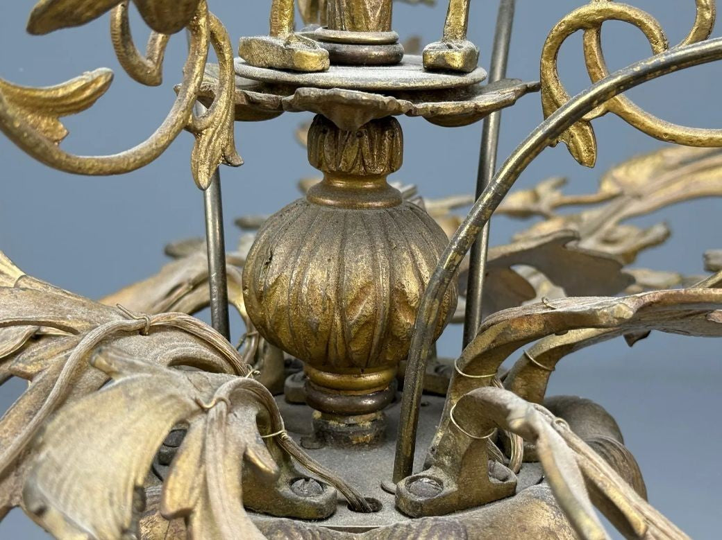 Rococo Style, Leaf and Vine Chandelier, Dore Bronze, Italy, 1920s