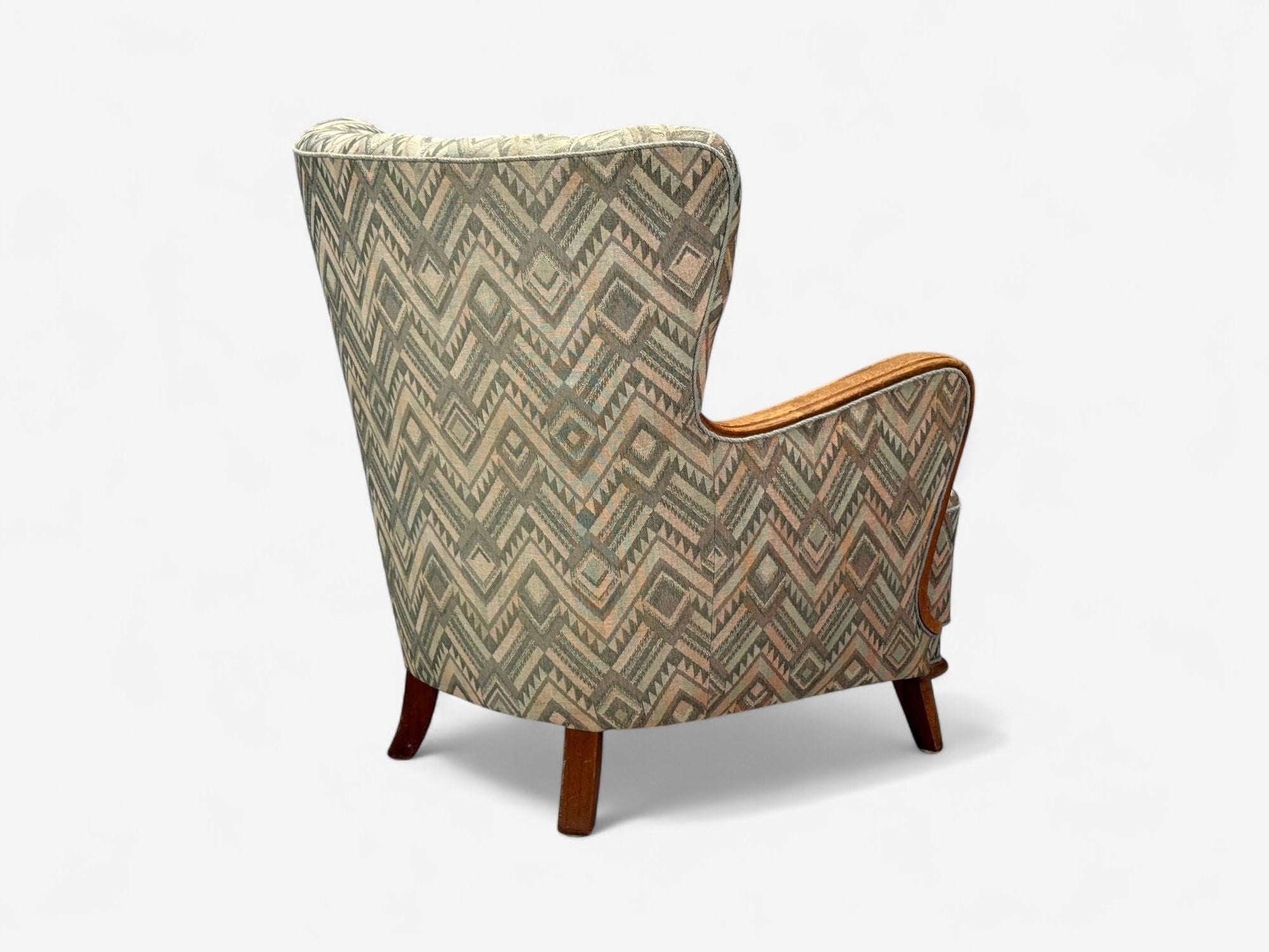 Swedish Art Deco, Stained Wood, Fabric, Organic Lounge Chairs, Sweden, 1970s