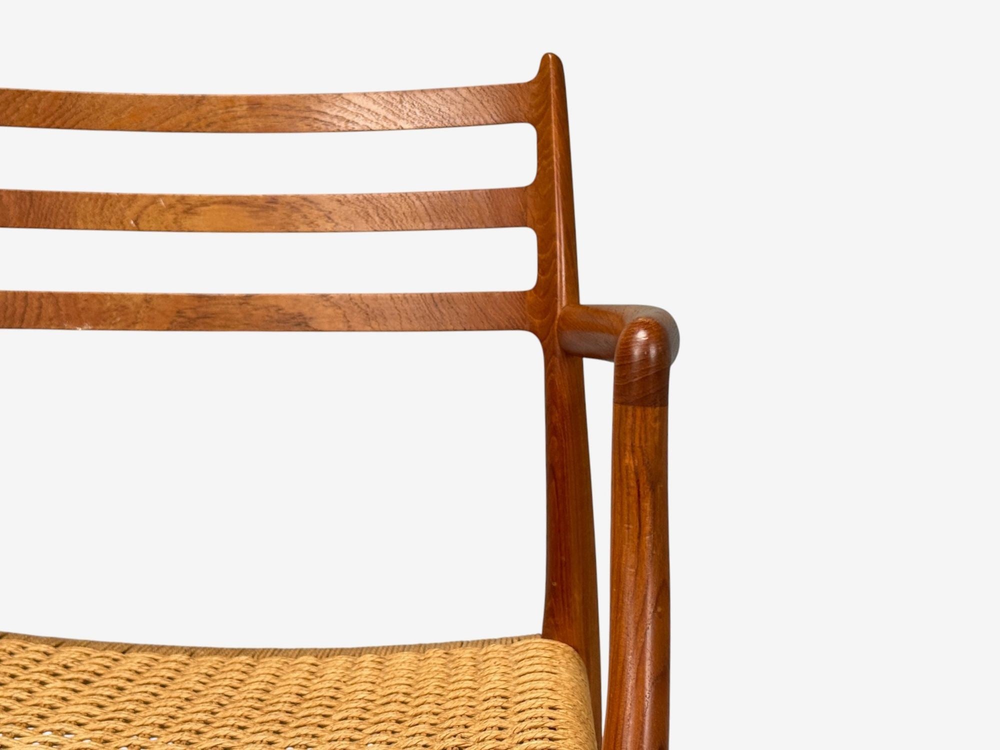 Neils O. Möller, Danish Papercord, Teak, Dining Chairs, Denmark, 1950s