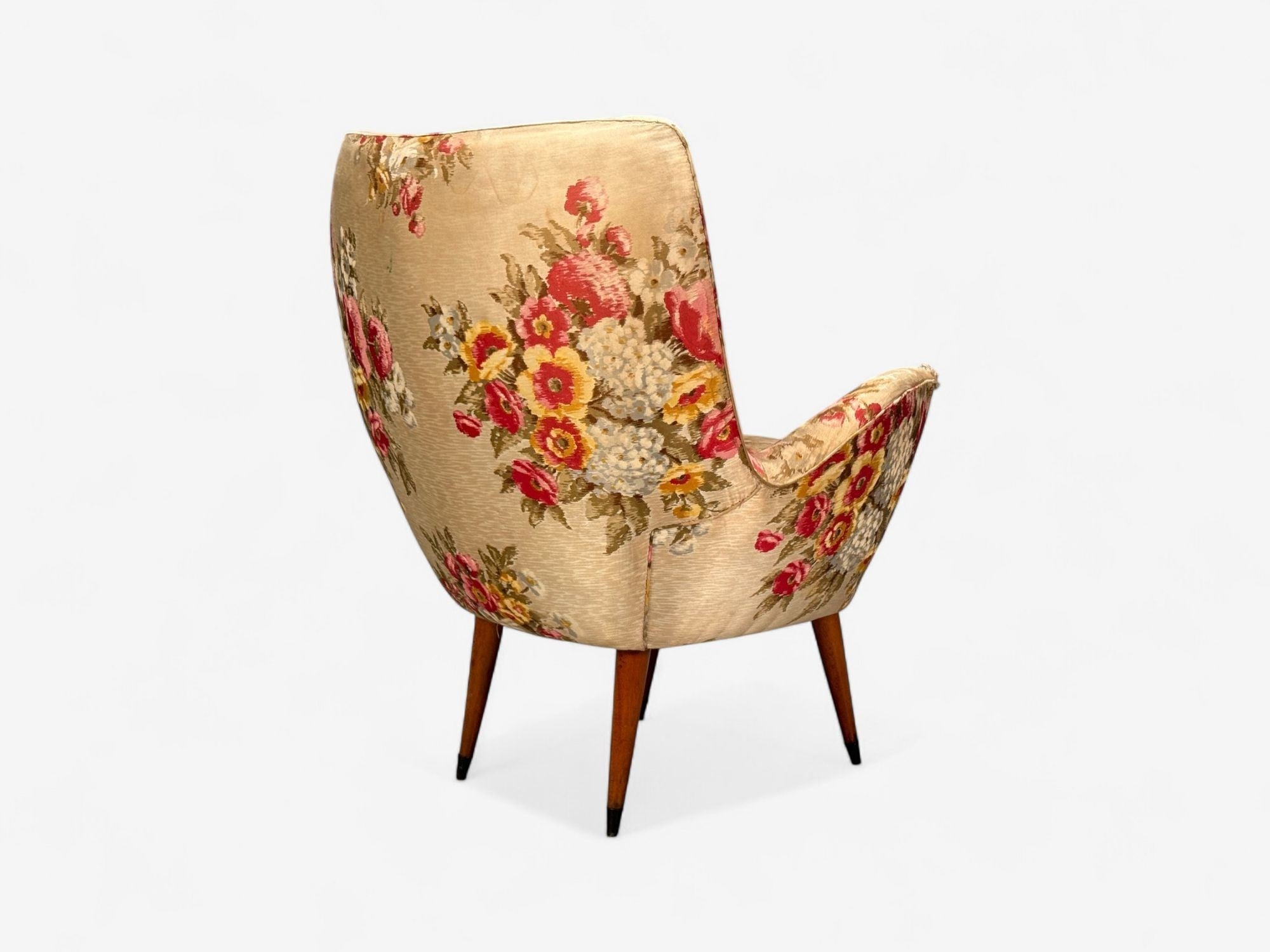 ISA Bergamo, Fabric, Wood, Brass, Organic Lounge Chairs, Italy, 1950s