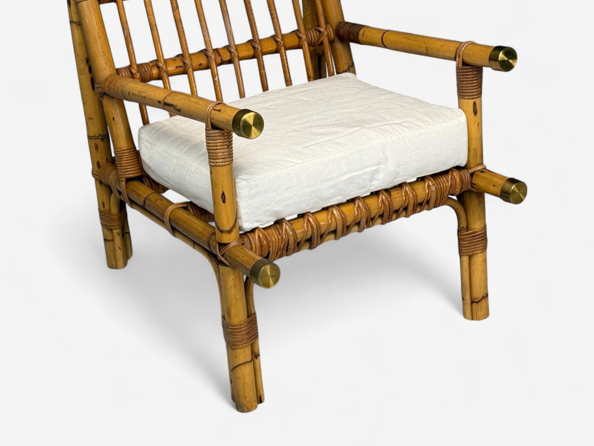 Vivai del Sud attr., Indian Cane, Wicker, Brass, Lounge Chairs, Italy, 1970s