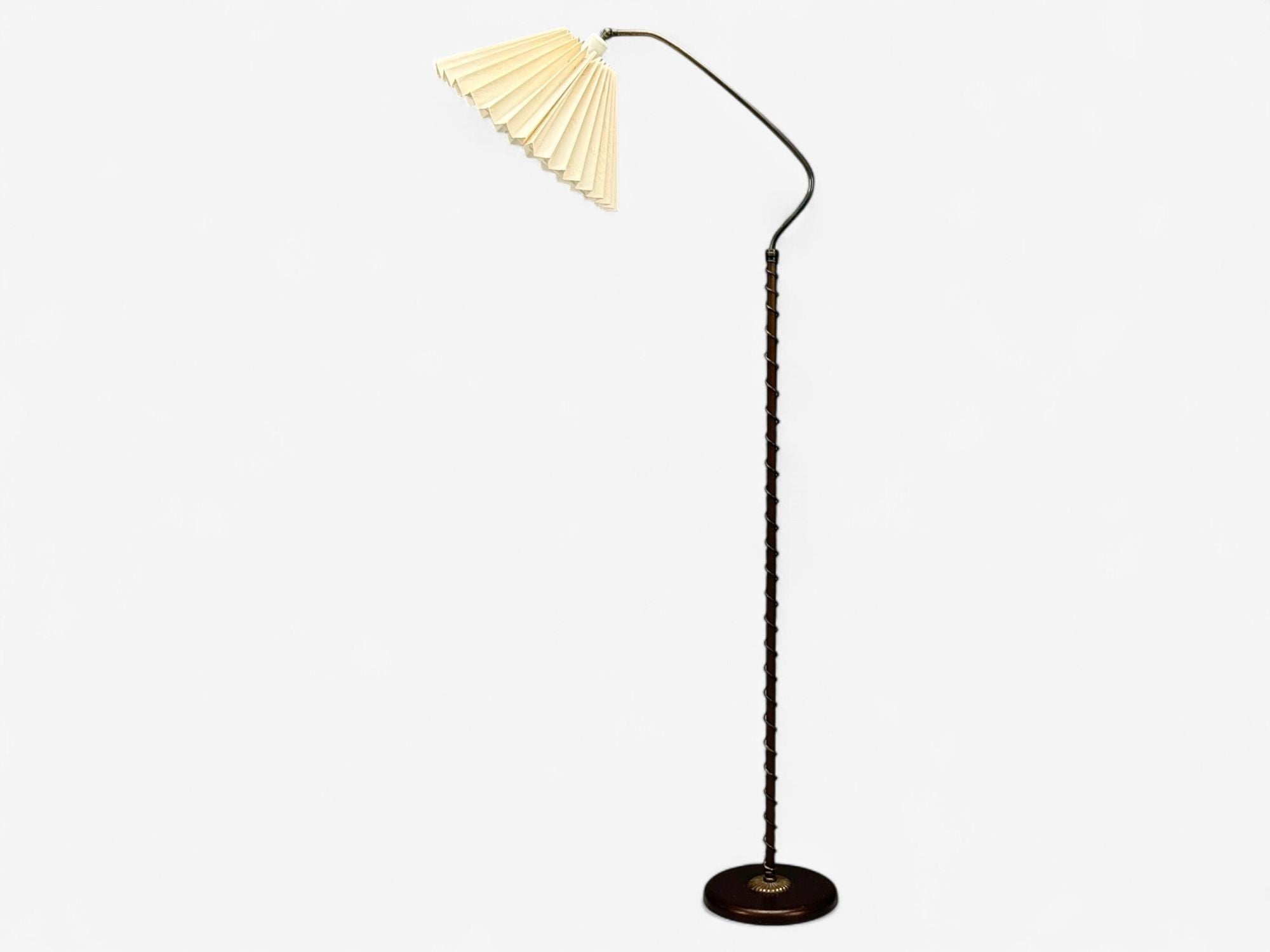 Swedish Modern, Brass, Fabric, Floor Lamp, Sweden, 1950s