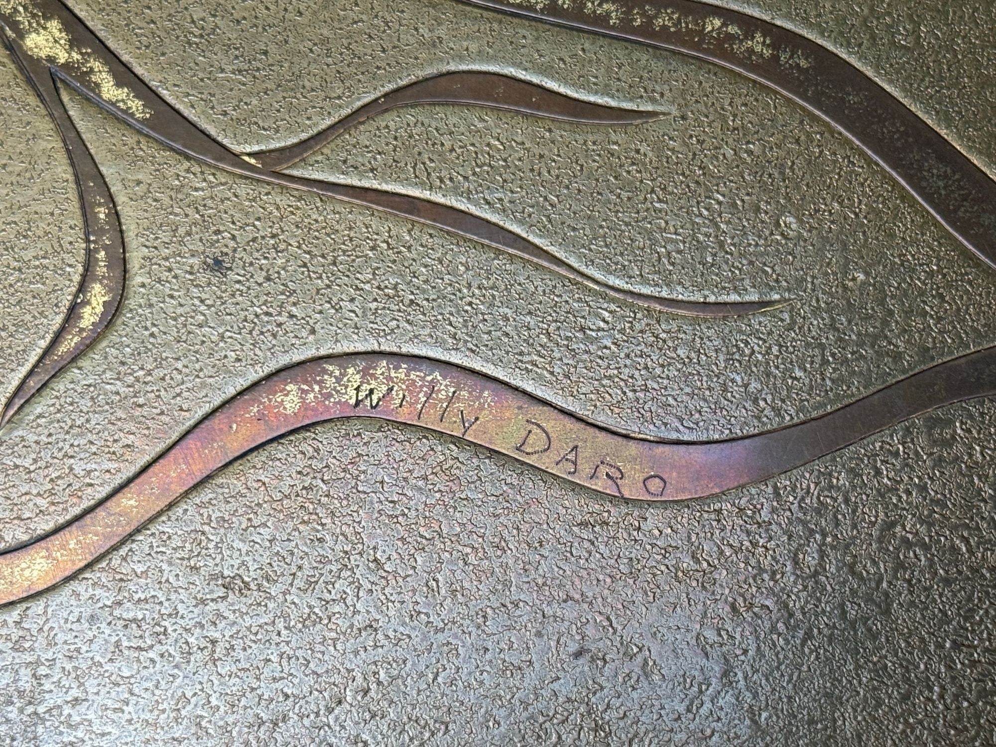 Willy Daro, Engraved Brass, Coffee Table, Belgium, 1970s