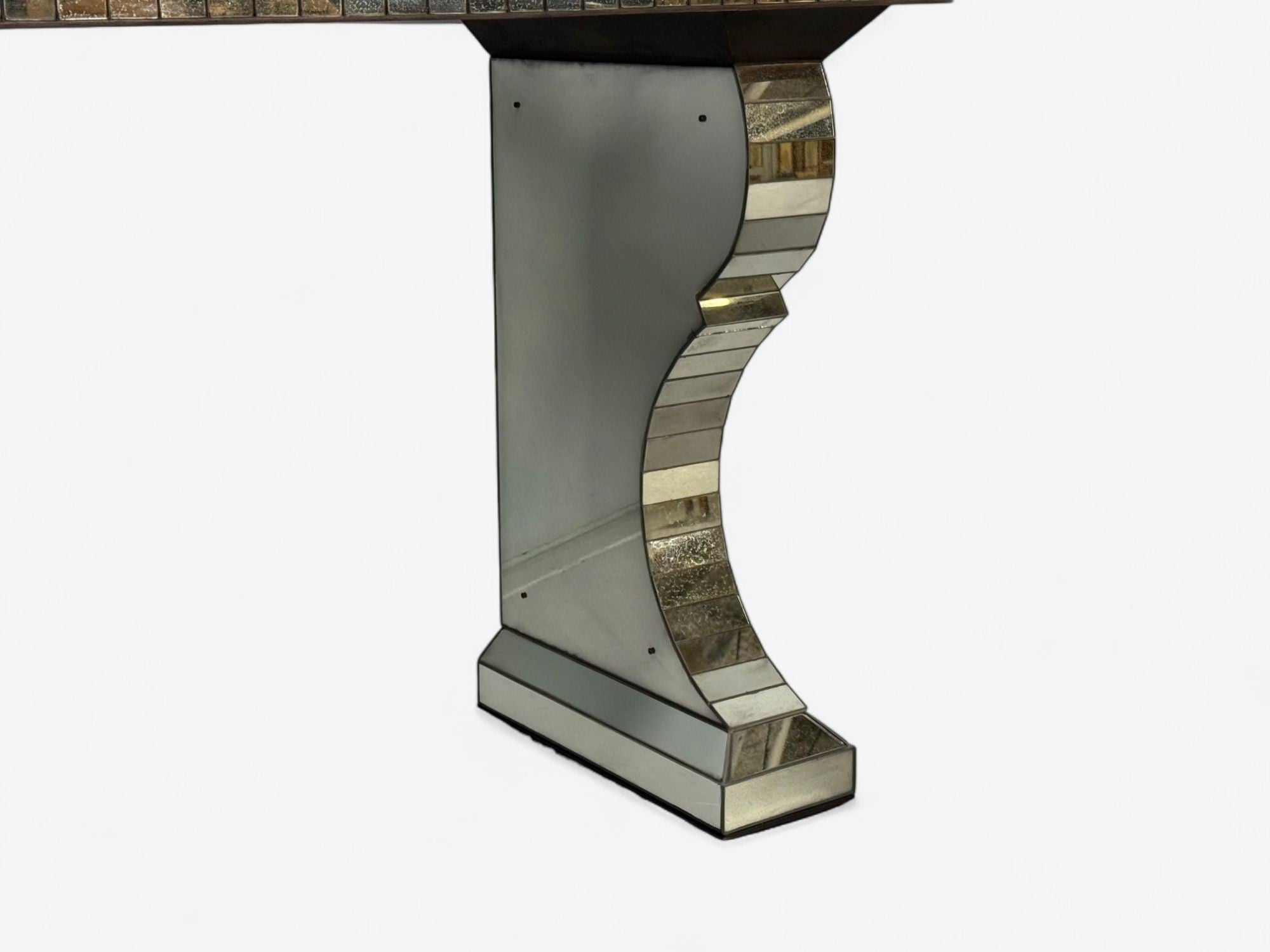 Serge Roche Style, Distressed Glass, Painted Wood, Mirrored Console Tables