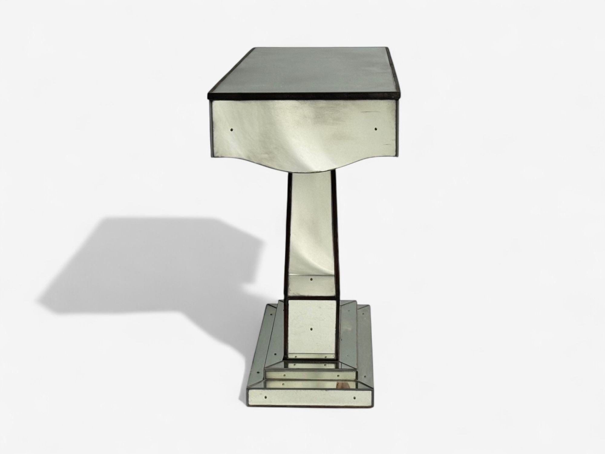 Art Deco Style, Mirrored Console Tables, Painted Wood, Distressed Glass