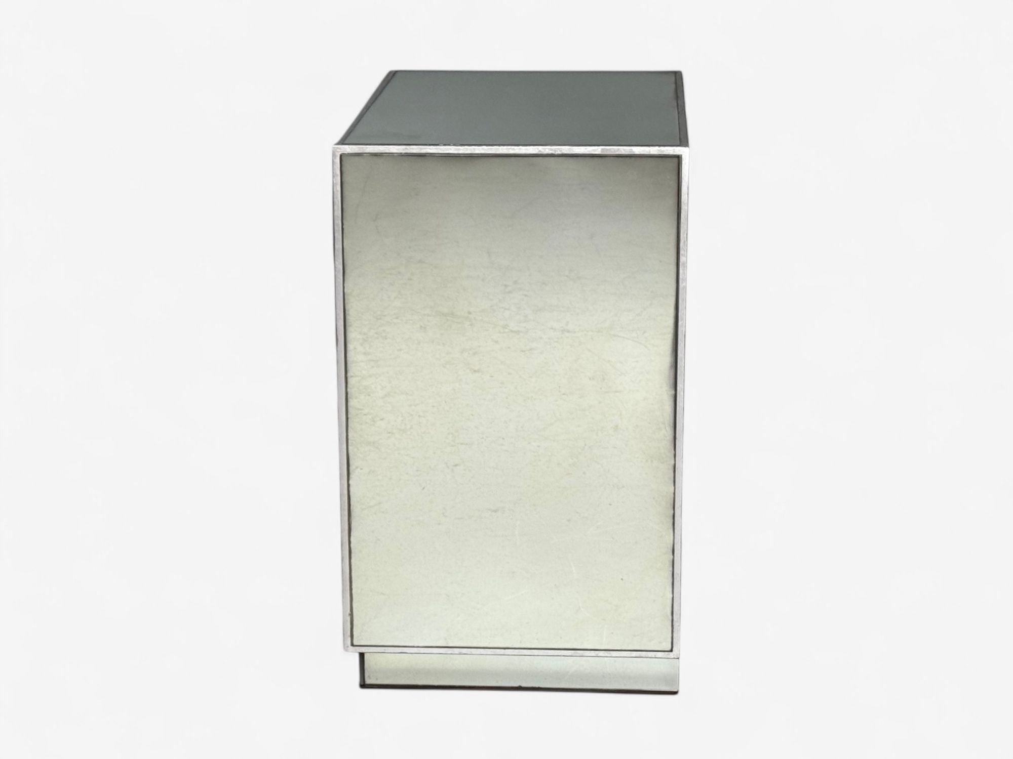 Hollywood Regency Style, Silver Leaf, Distressed Glass, Mirrored Nightstands