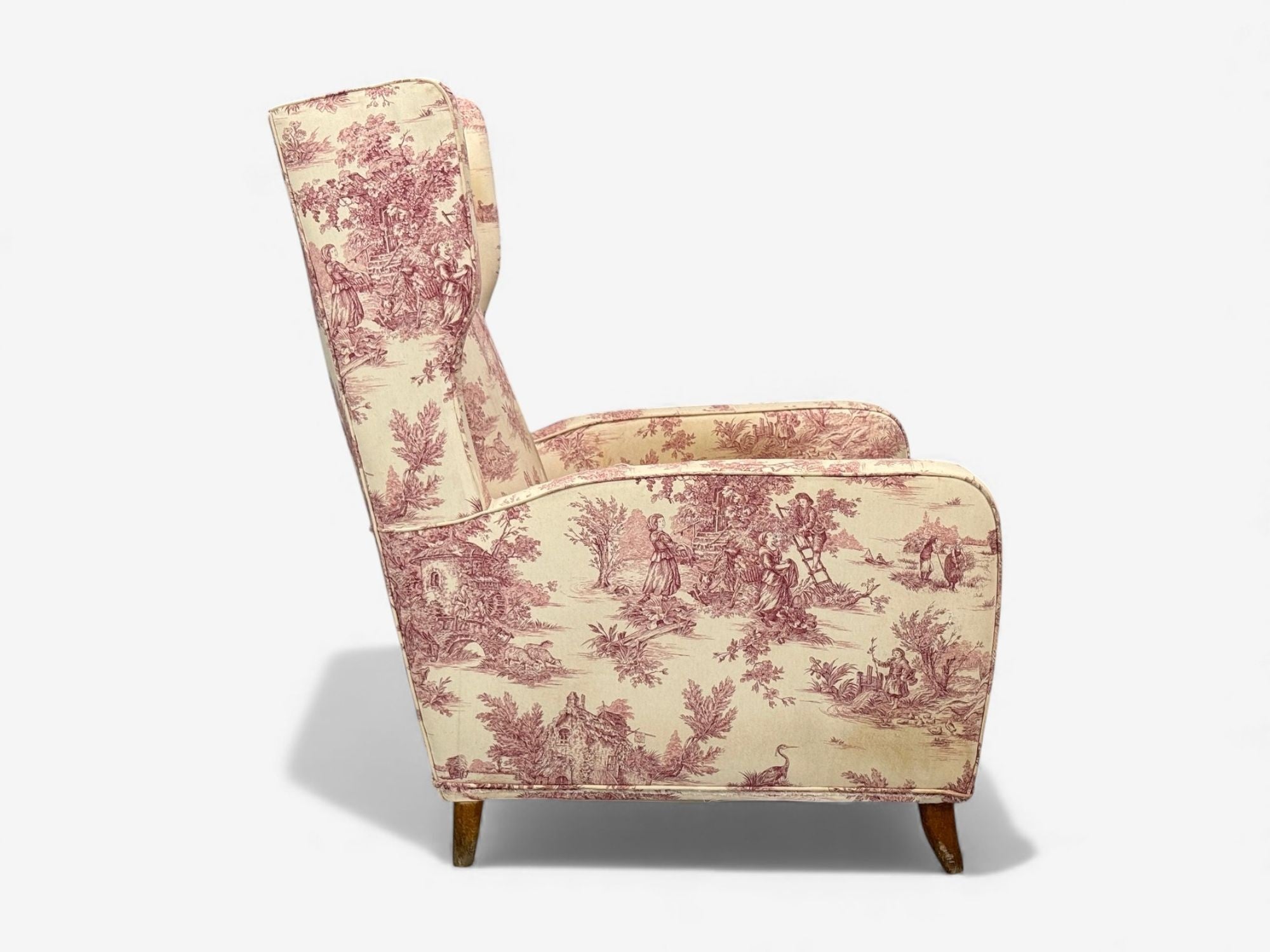 Italian Modern, Ashwood, Fabric, Large Wingback Chairs, Italy, 1950s