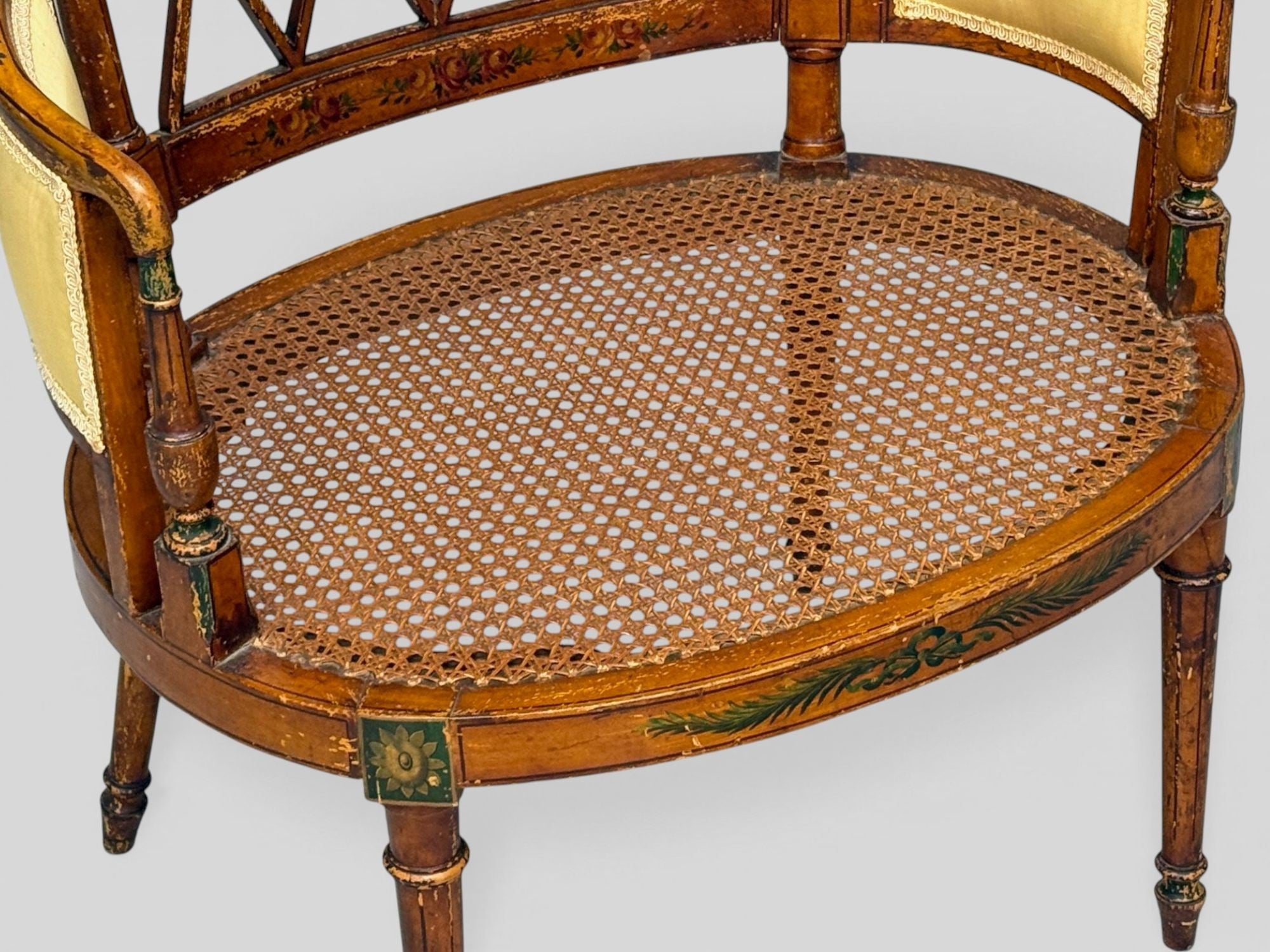 Adams Style, Chair and Ottoman, Painted Wood, Fabric, USA, 1930s