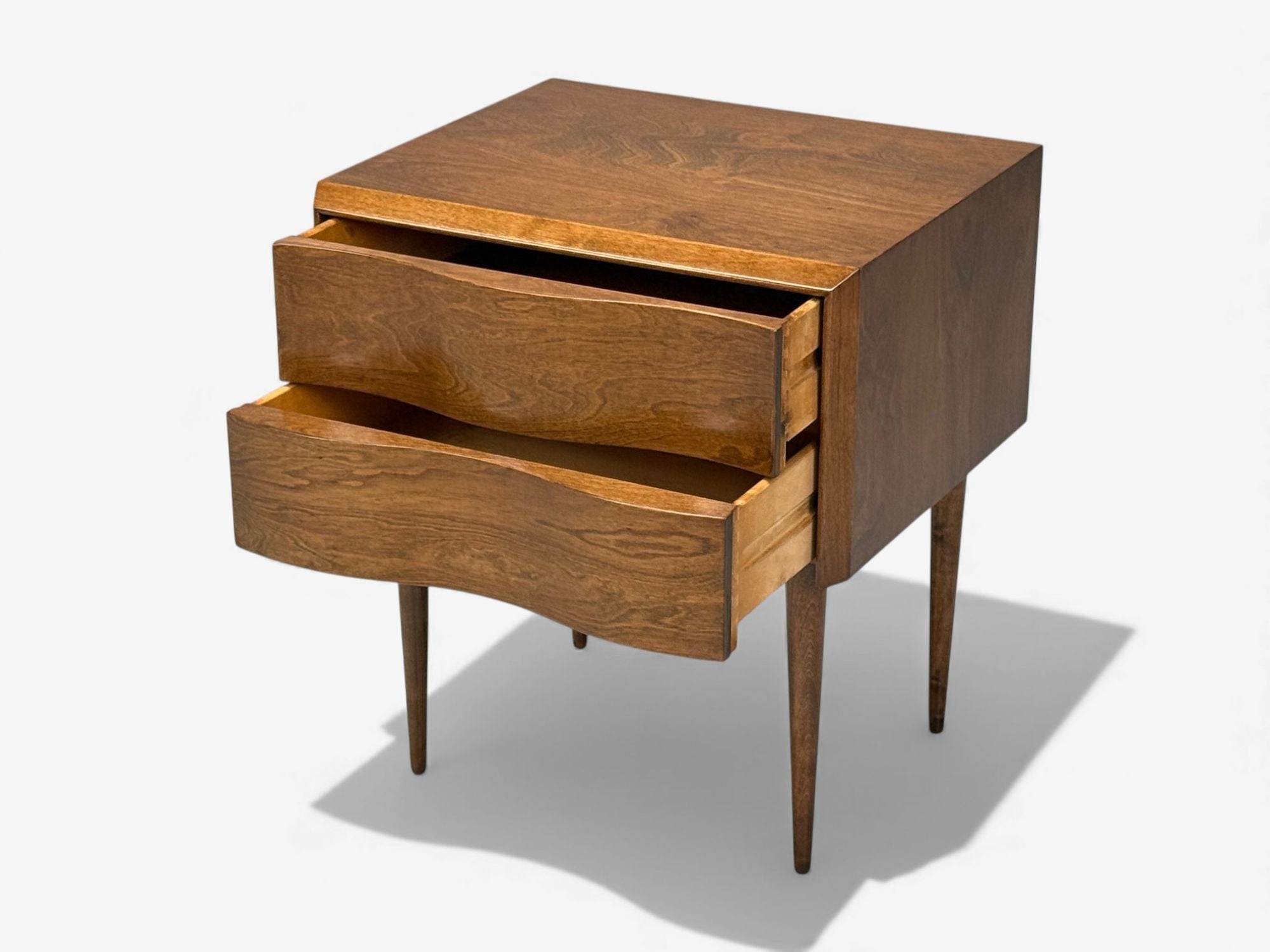 Edmond J Spence, Swedish Modern, Maple, Rare Wave Nightstands, 1950s
