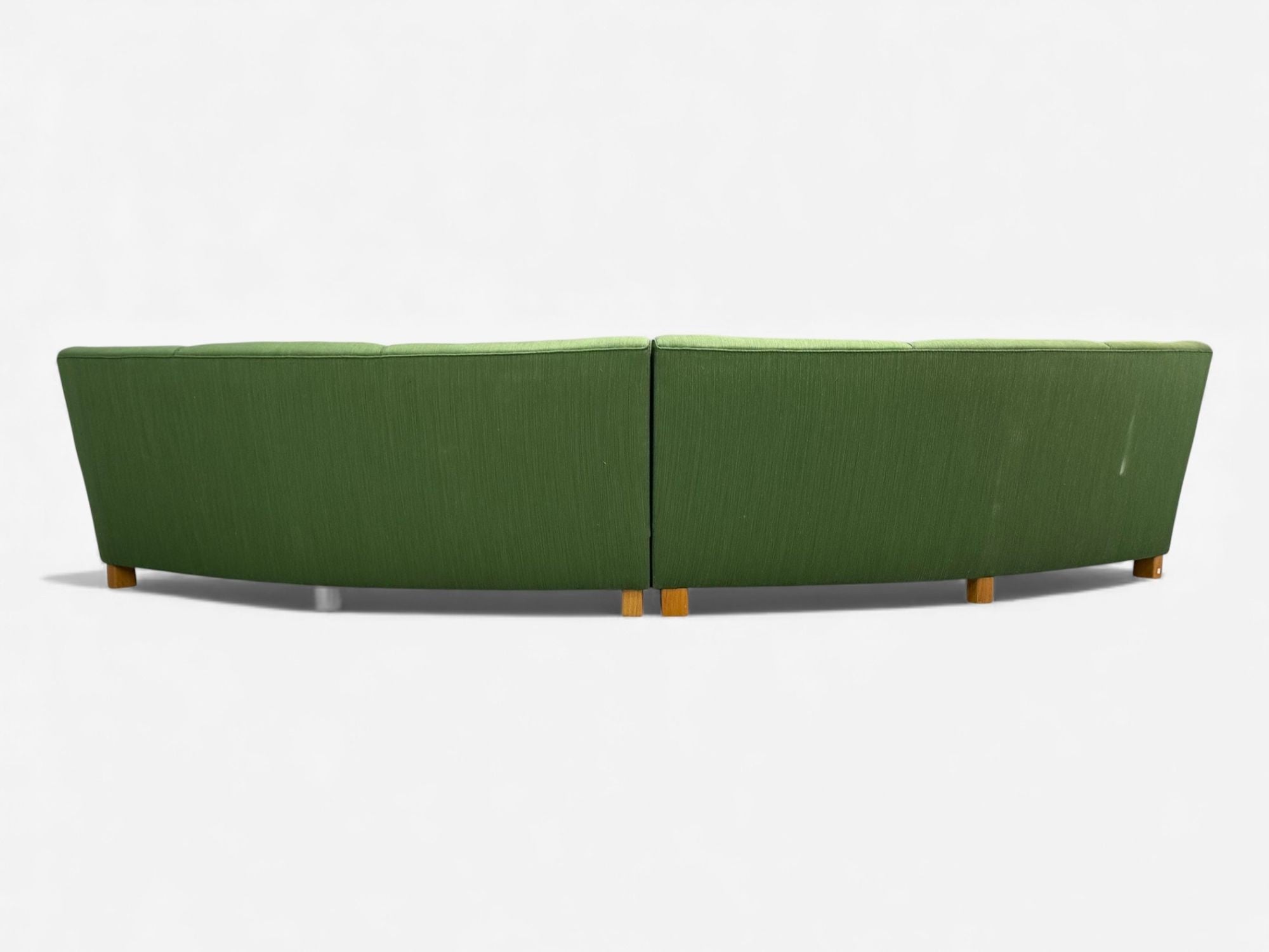 Danish Cabinetmaker, Fabric, Wood, Monumental Banana Sofa, Denmark, 1960s