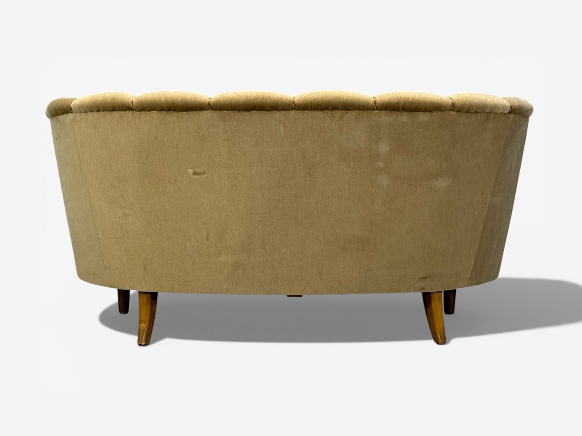 Finnish Modern, Settee, Beige Velvet, Wood, Finland, 1950s