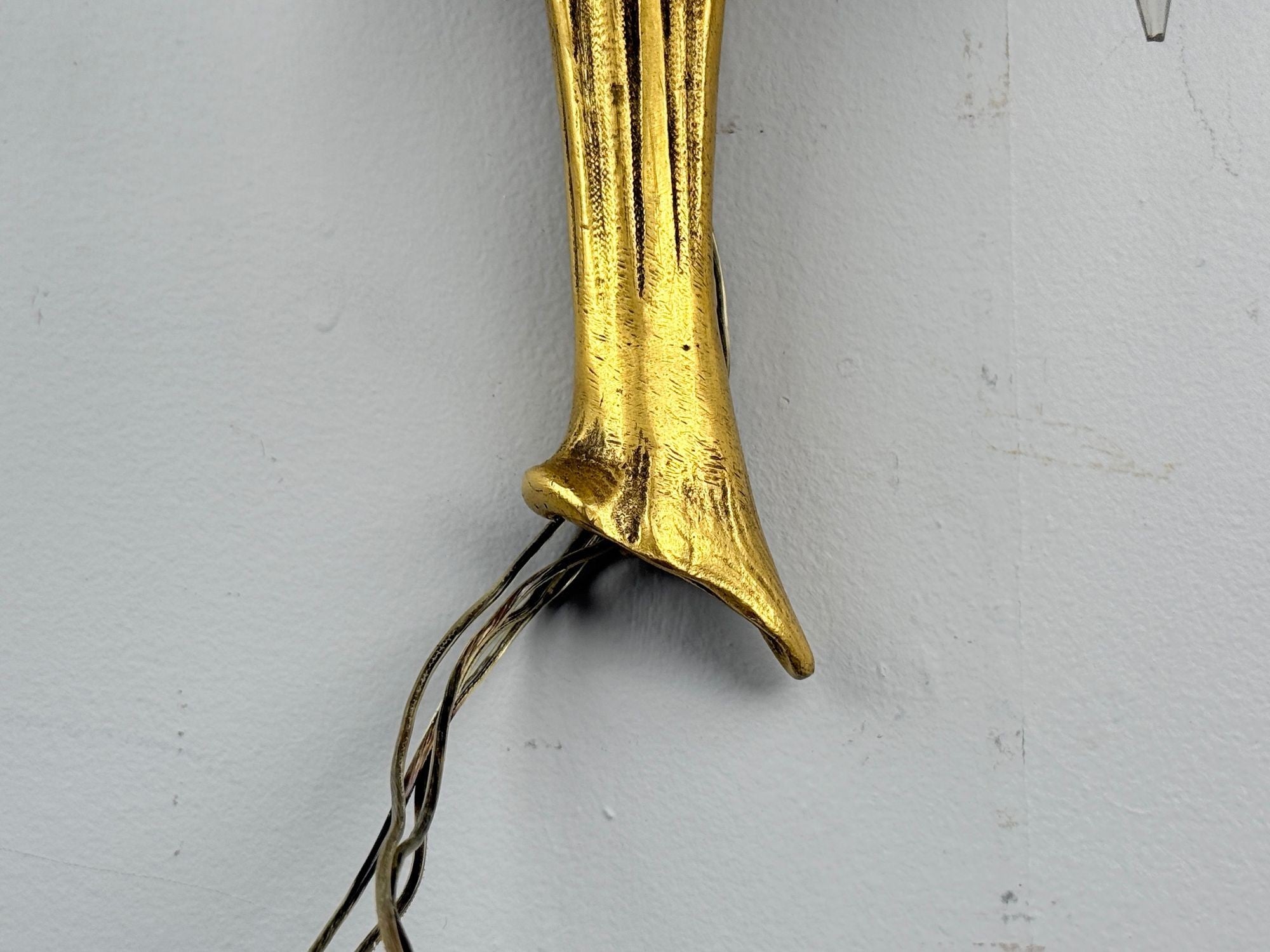 French Louis XV, Bronze, Cut Crystal, Large Wall Sconces, France, 1930s