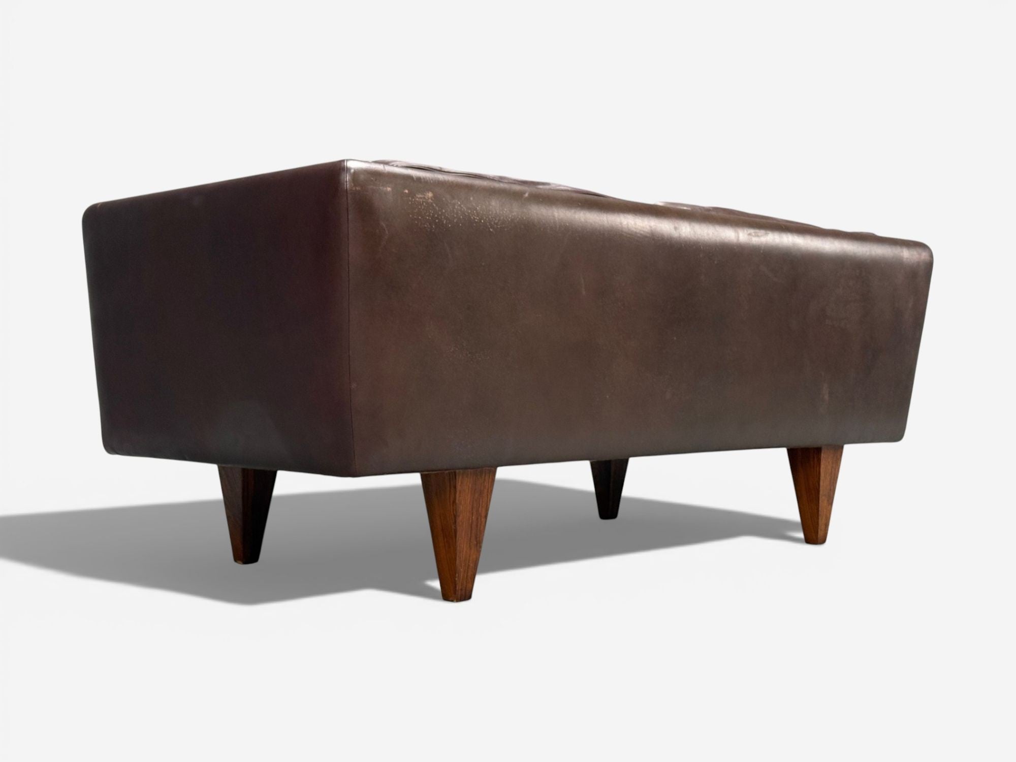 Illum Wikkelsø, Settee, Brown Leather, Rosewood, Denmark, 1960s