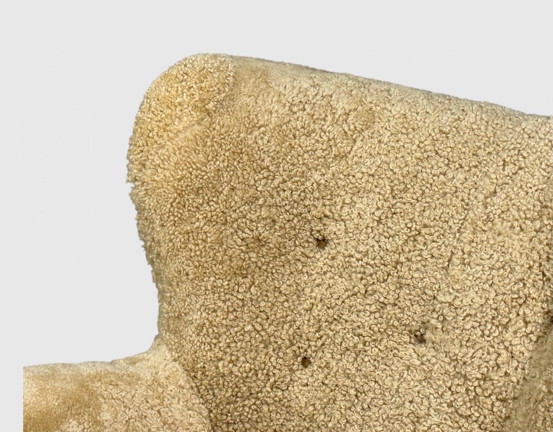 Swedish Modern, Organic Lounge Chairs, Shearling, Wood, Sweden, 1940s