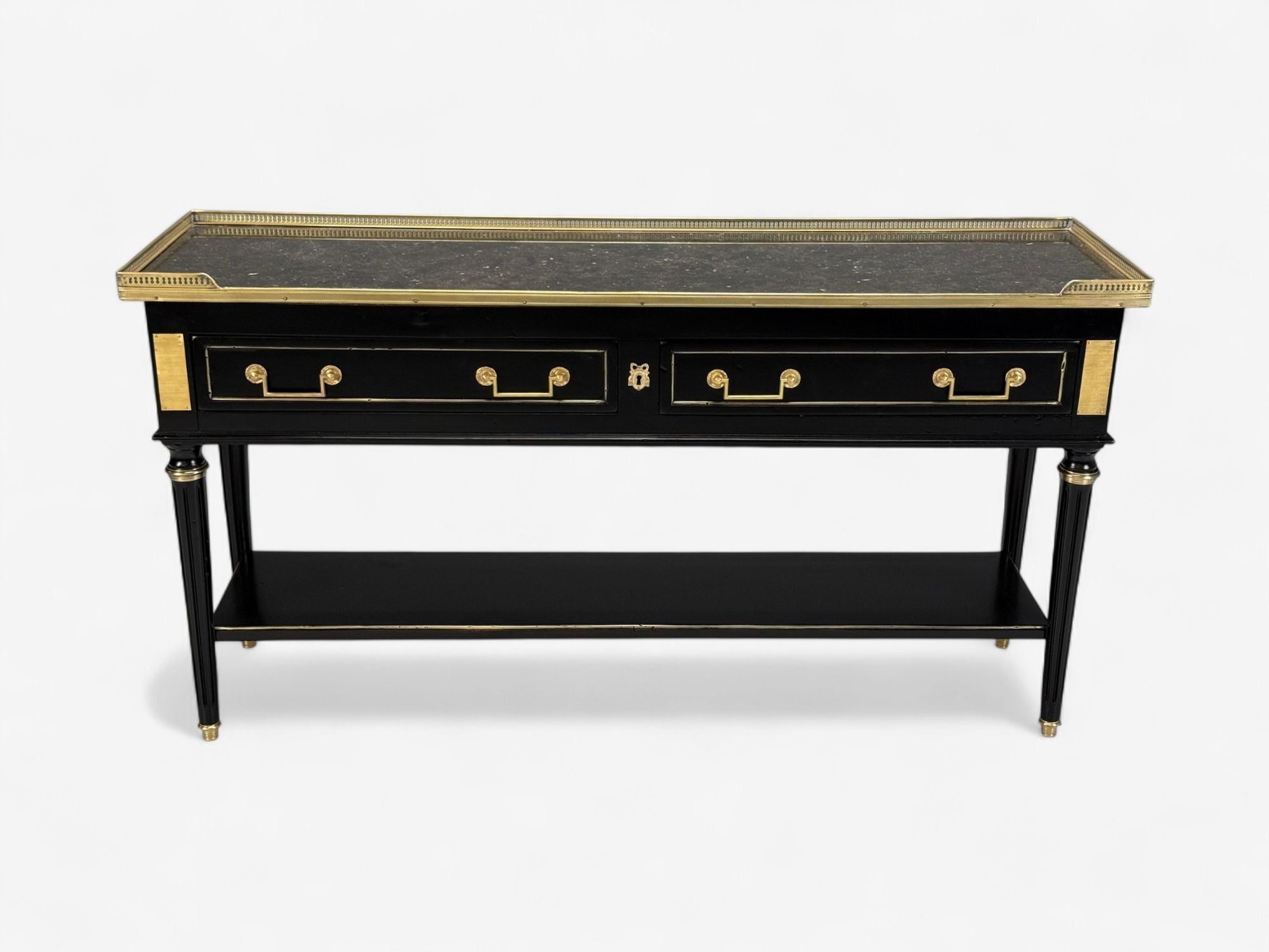 Louis XVI, Hollywood Regency, Bronze, Marble, Ebonized Console, France, 1930s