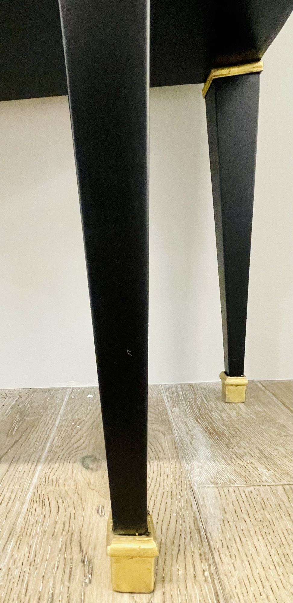 Pair of Jansen Inspired Marble-Top Galleried Ebonized End Tables / Nightstands