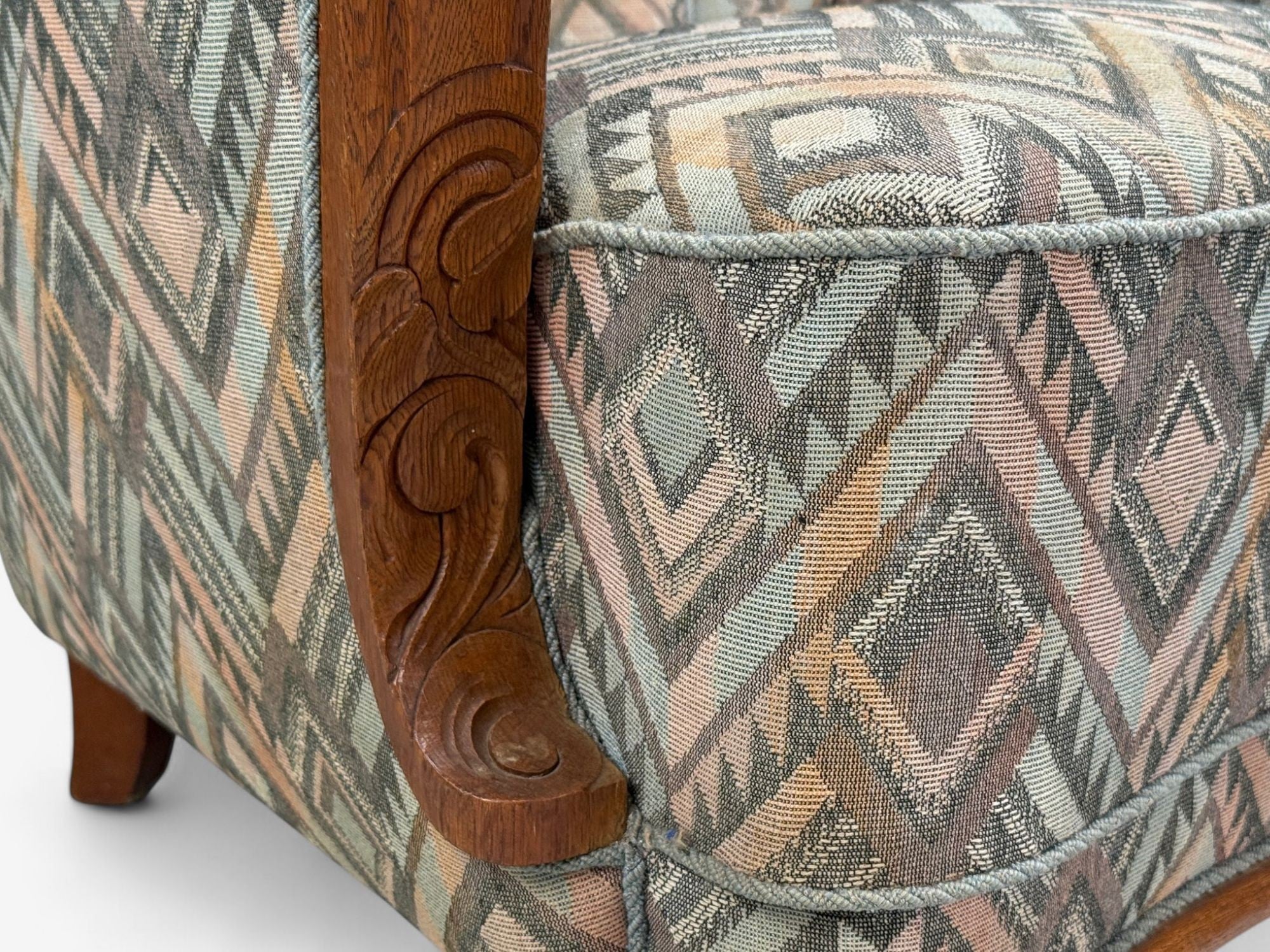 Swedish Art Deco, Stained Wood, Fabric, Organic Lounge Chairs, Sweden, 1970s