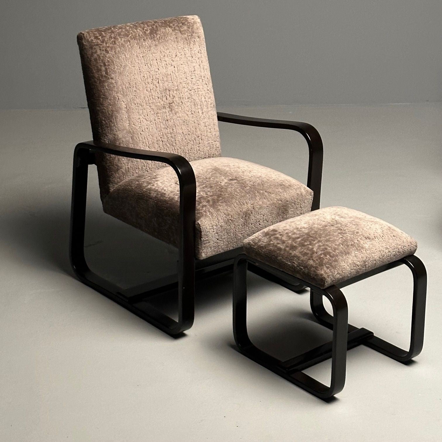 Giuseppi Pagano, Art Deco, Bentwood, Armchairs & Ottomans, Italy, 1940s