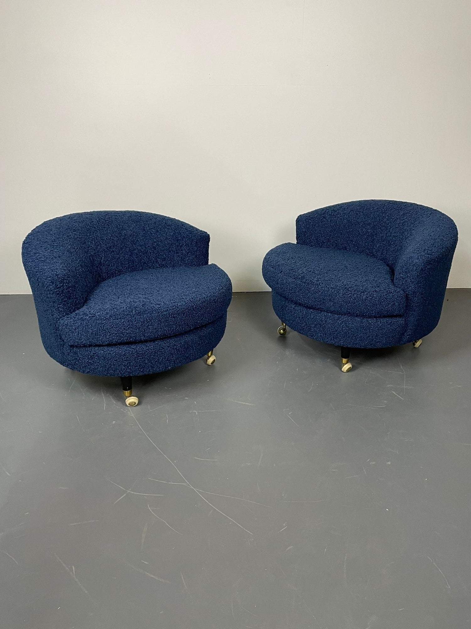 Pair of Mid-Century Rolling Swivel Lounge / Slipper Chairs, Baughman Style