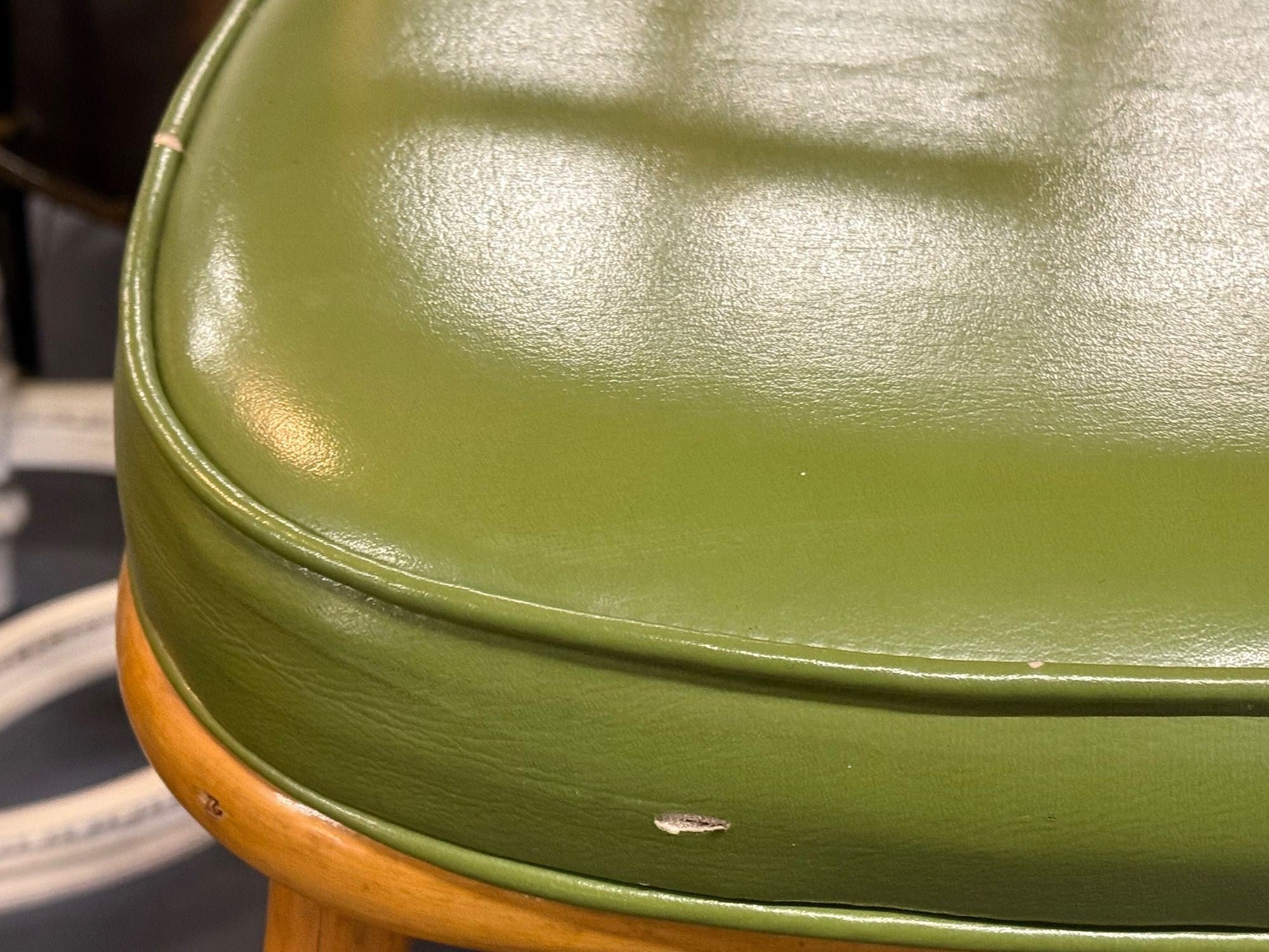 Dutch Modern, Bamboo, Green Leather, Five Barstools, Netherlands, 1970s