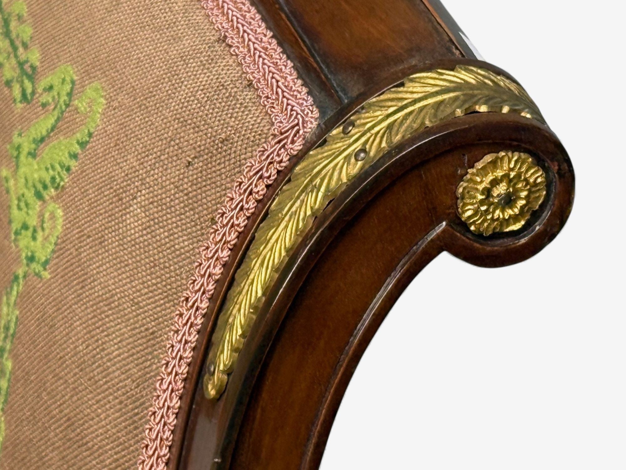 French Empire Revival, Bronze, Mahogany, Tapestry, Armchairs, France, 19th c.