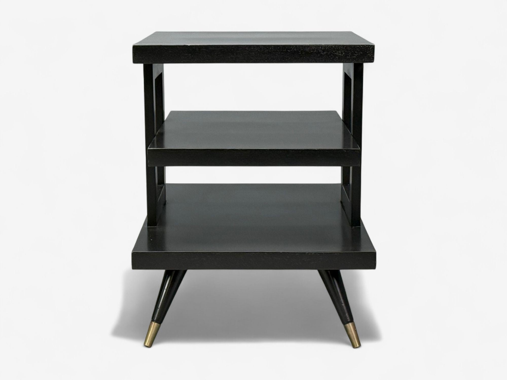 Ico Parisi Style, Ebonized Wood, Brass, Sculptural Side Tables, Europe, 1950s