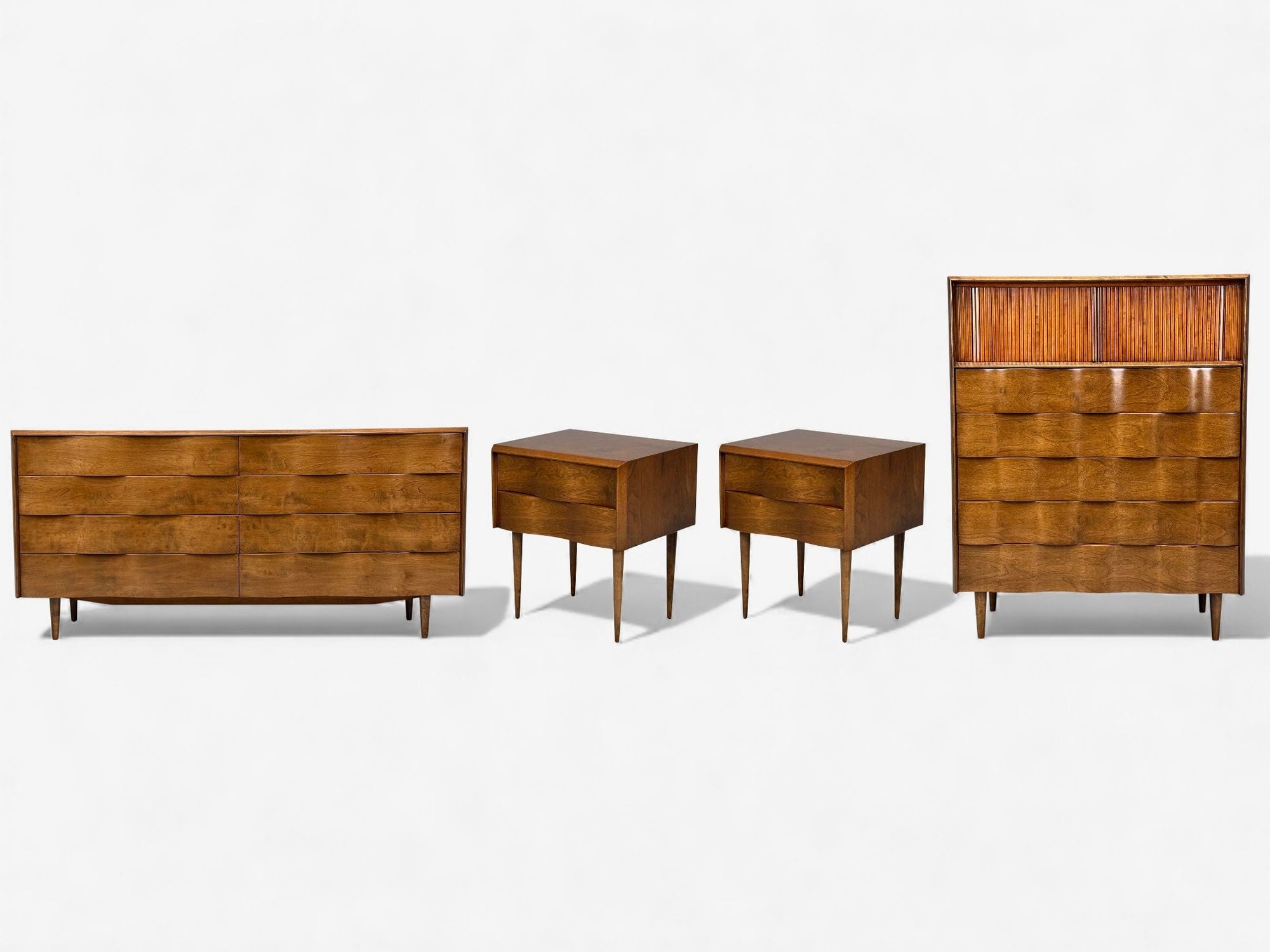 Edmond J Spence, Swedish Modern, Maple, Rare Wave Dresser, 1950s