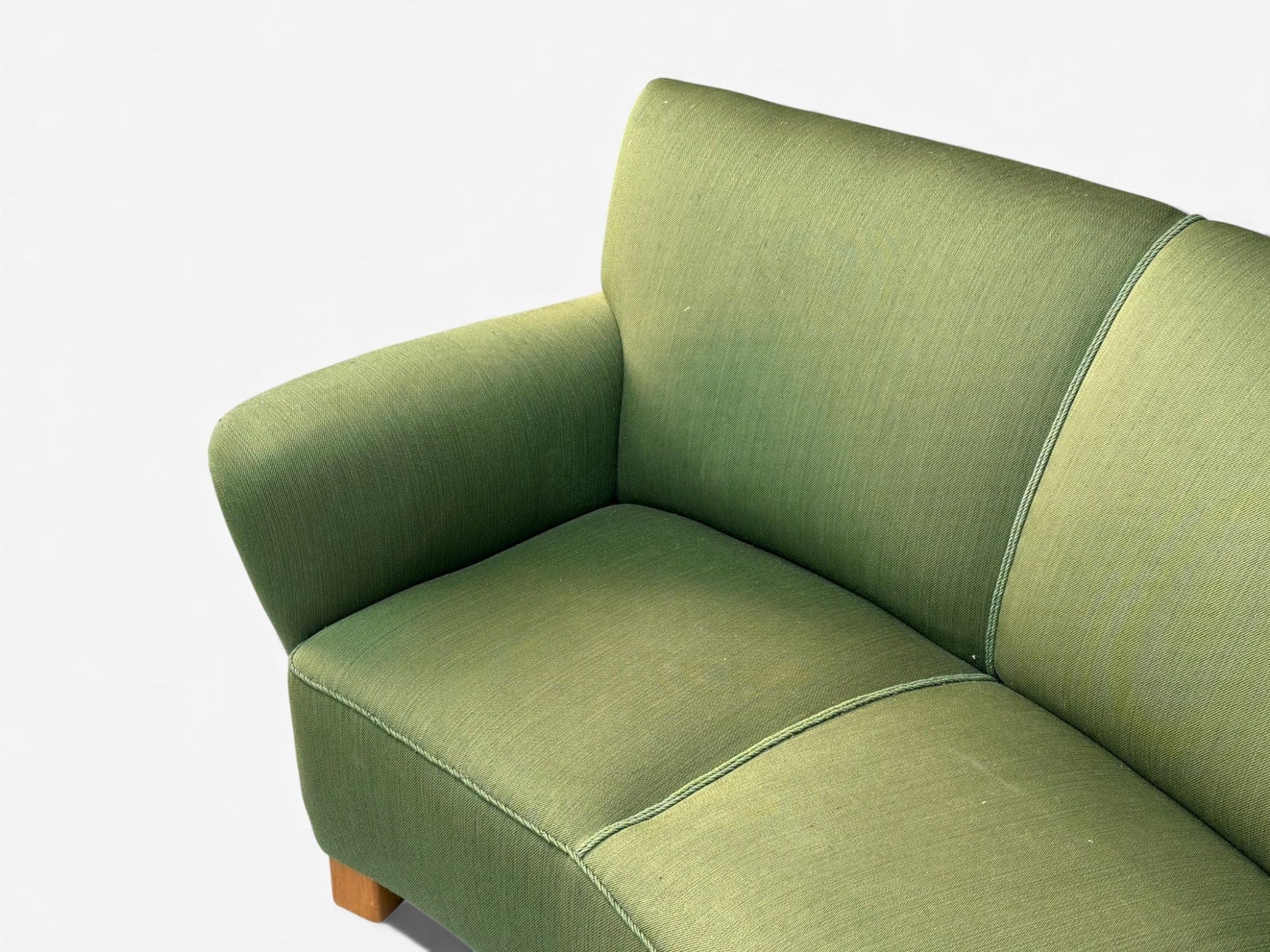 Danish Cabinetmaker, Fabric, Wood, Monumental Banana Sofa, Denmark, 1960s