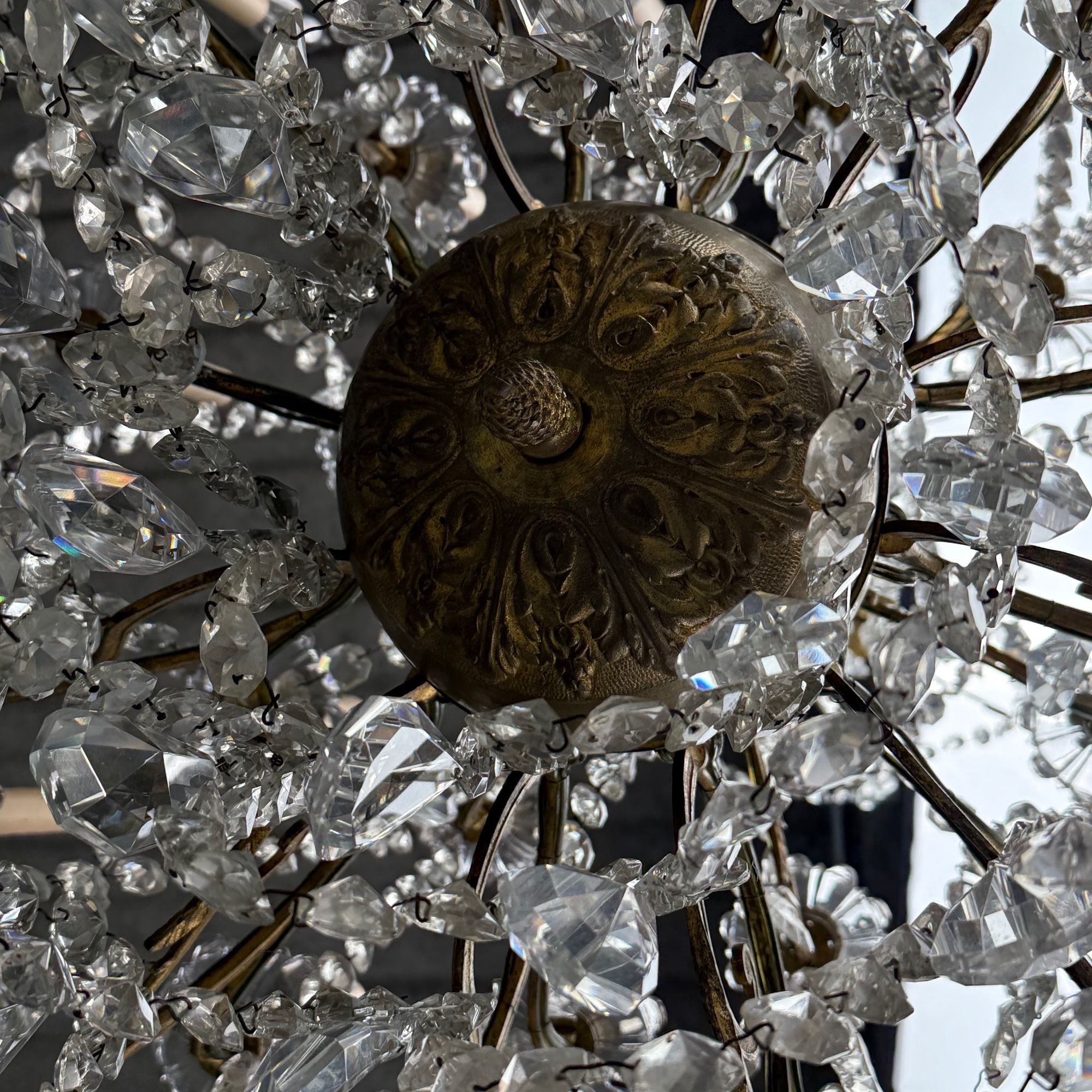 19th Century Thirty-Light Crystal and Brass Column Form Chandelier, Baccarat