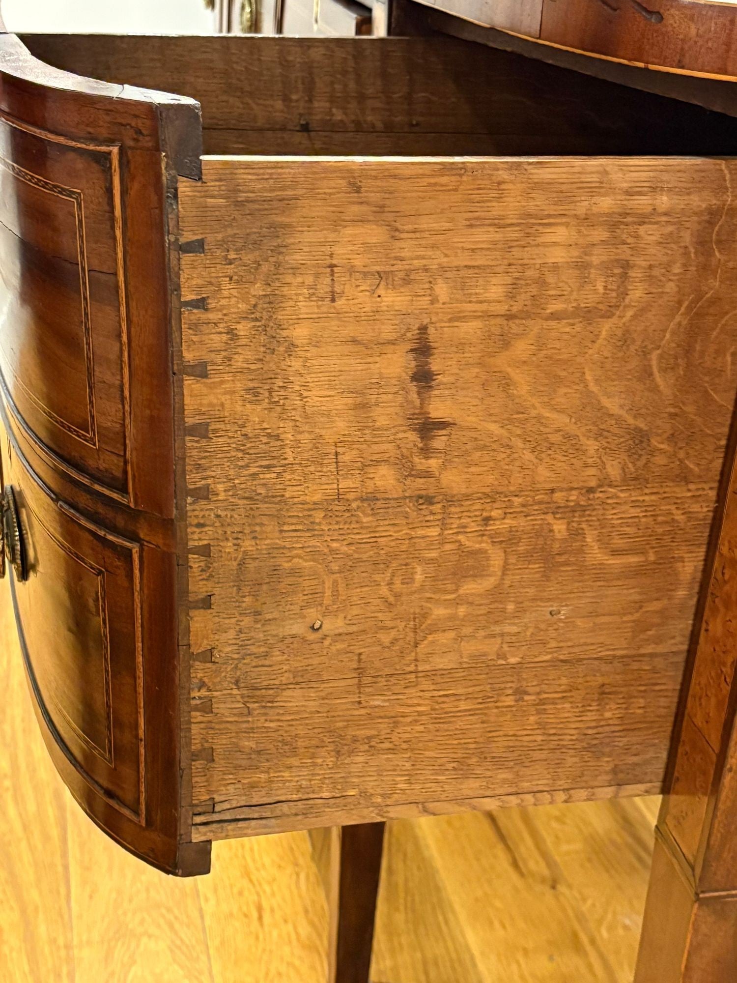 George lll, Mahogany, Inlaid Wood, Satinwood, Brass, Sideboard, England, 18th/19th C.