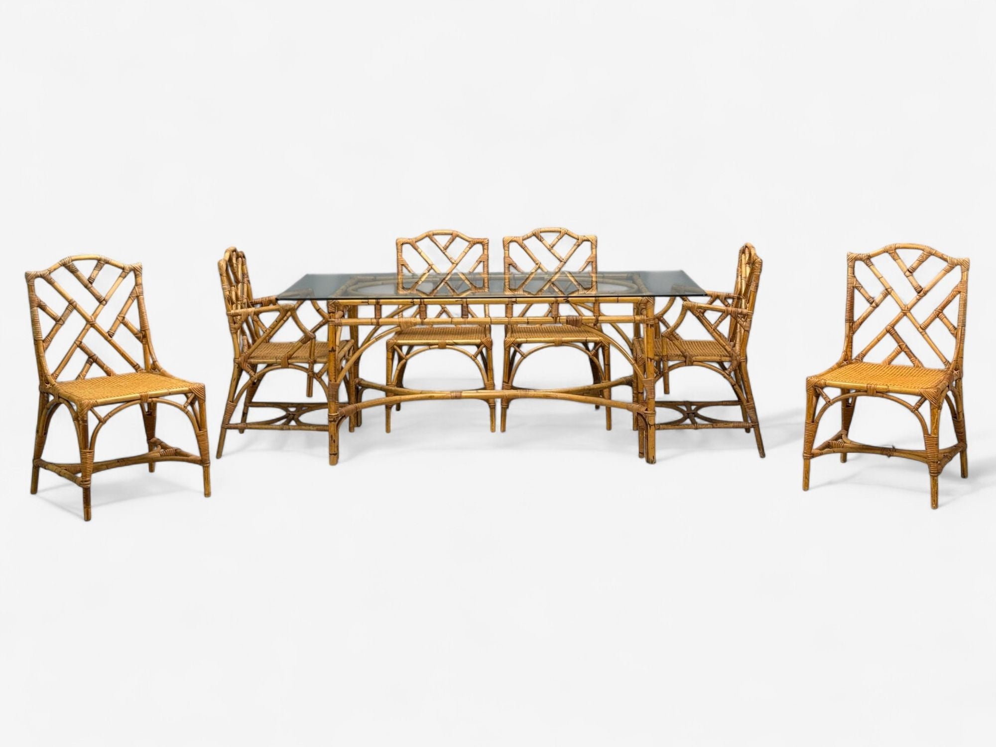 Dal Vera, Italian Modern, Bamboo, Cane, Six Dining Chairs, Italy, 1950s