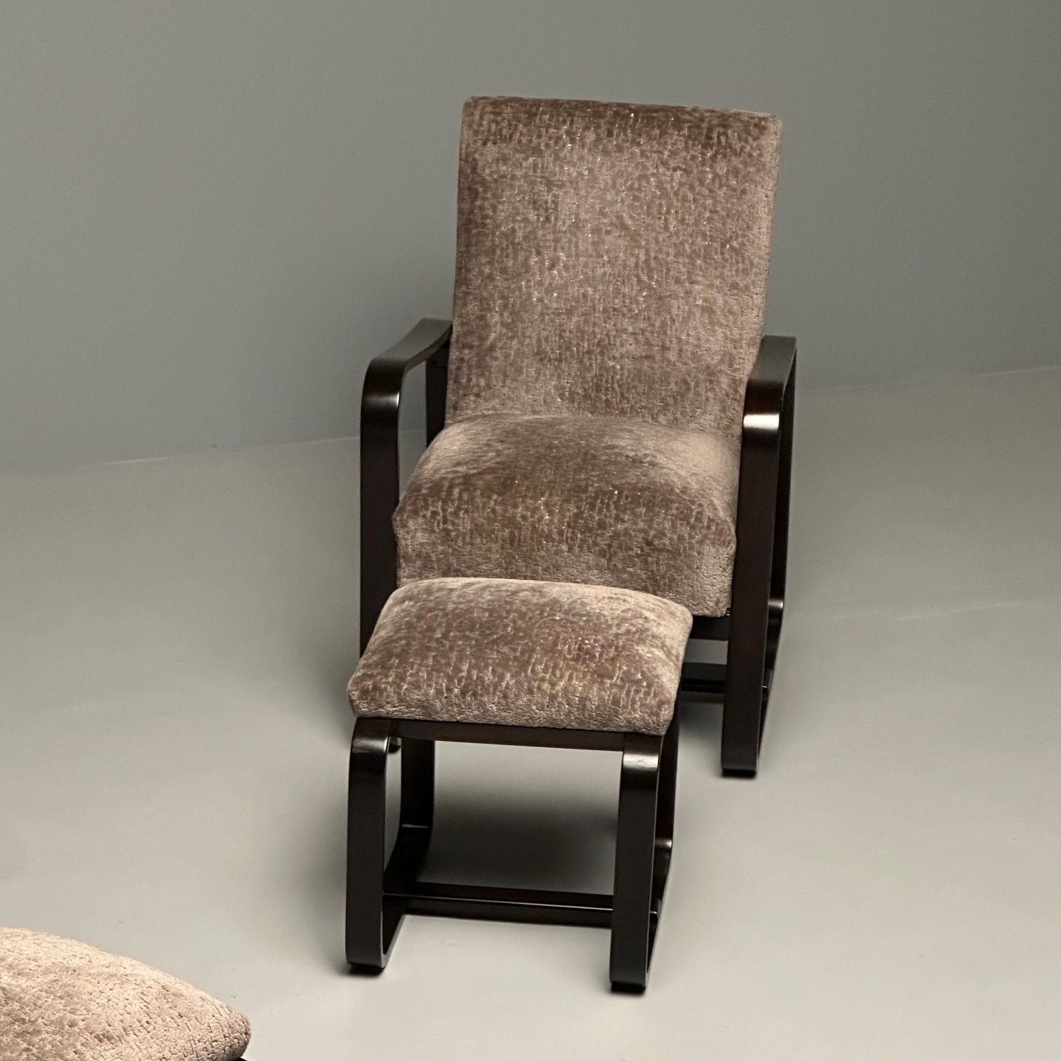 Giuseppi Pagano, Art Deco, Bentwood, Armchairs & Ottomans, Italy, 1940s