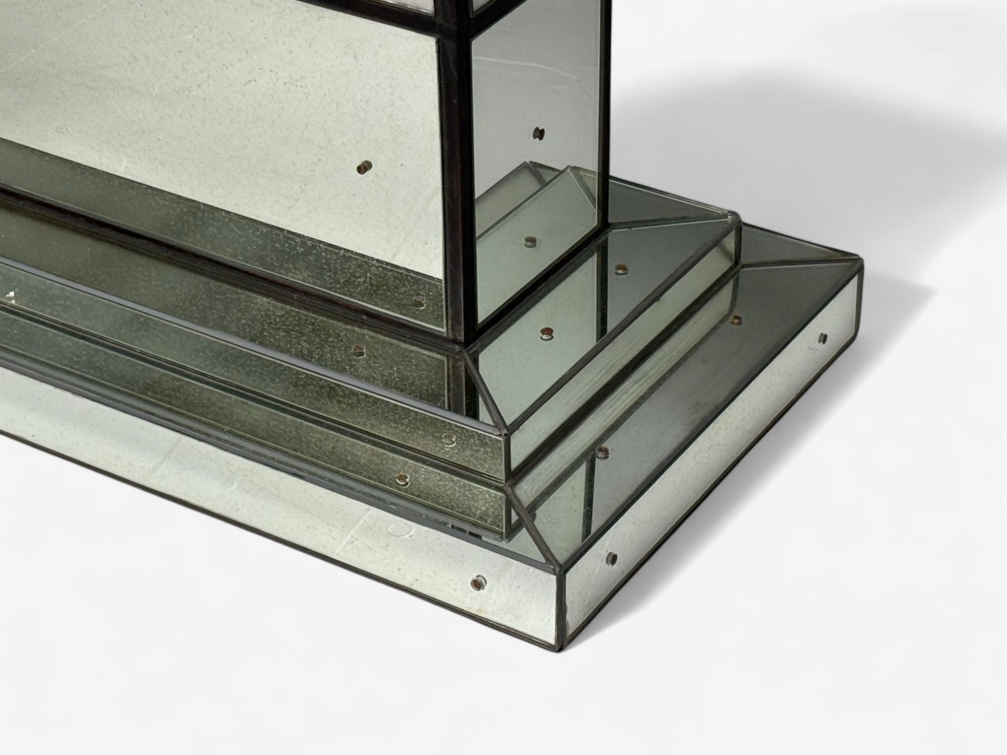 Art Deco Style, Mirrored Console Tables, Painted Wood, Distressed Glass