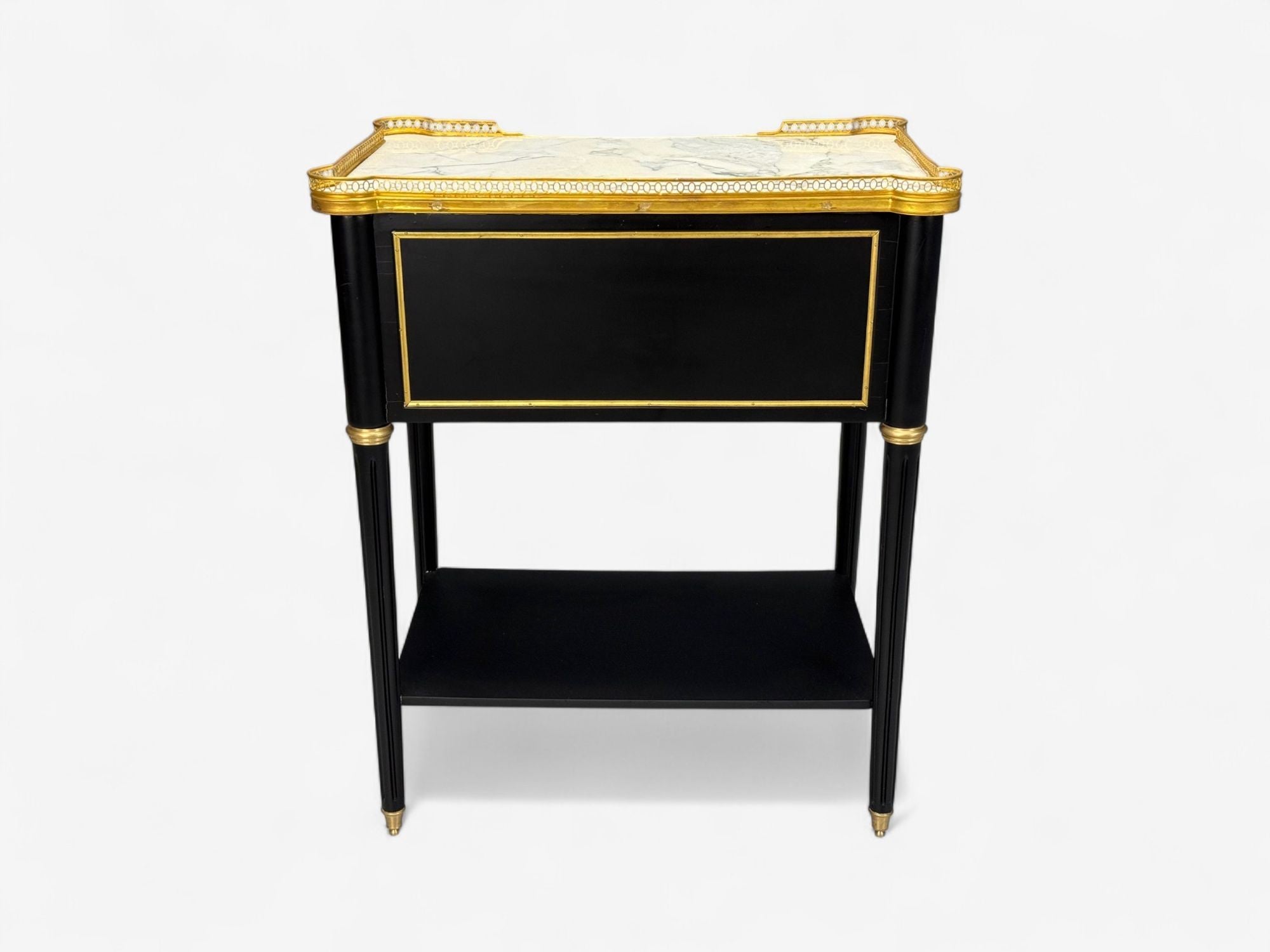 Maison Jansen Style, Hollywood Regency, Brass, Marble, Ebonized Open Nightstands