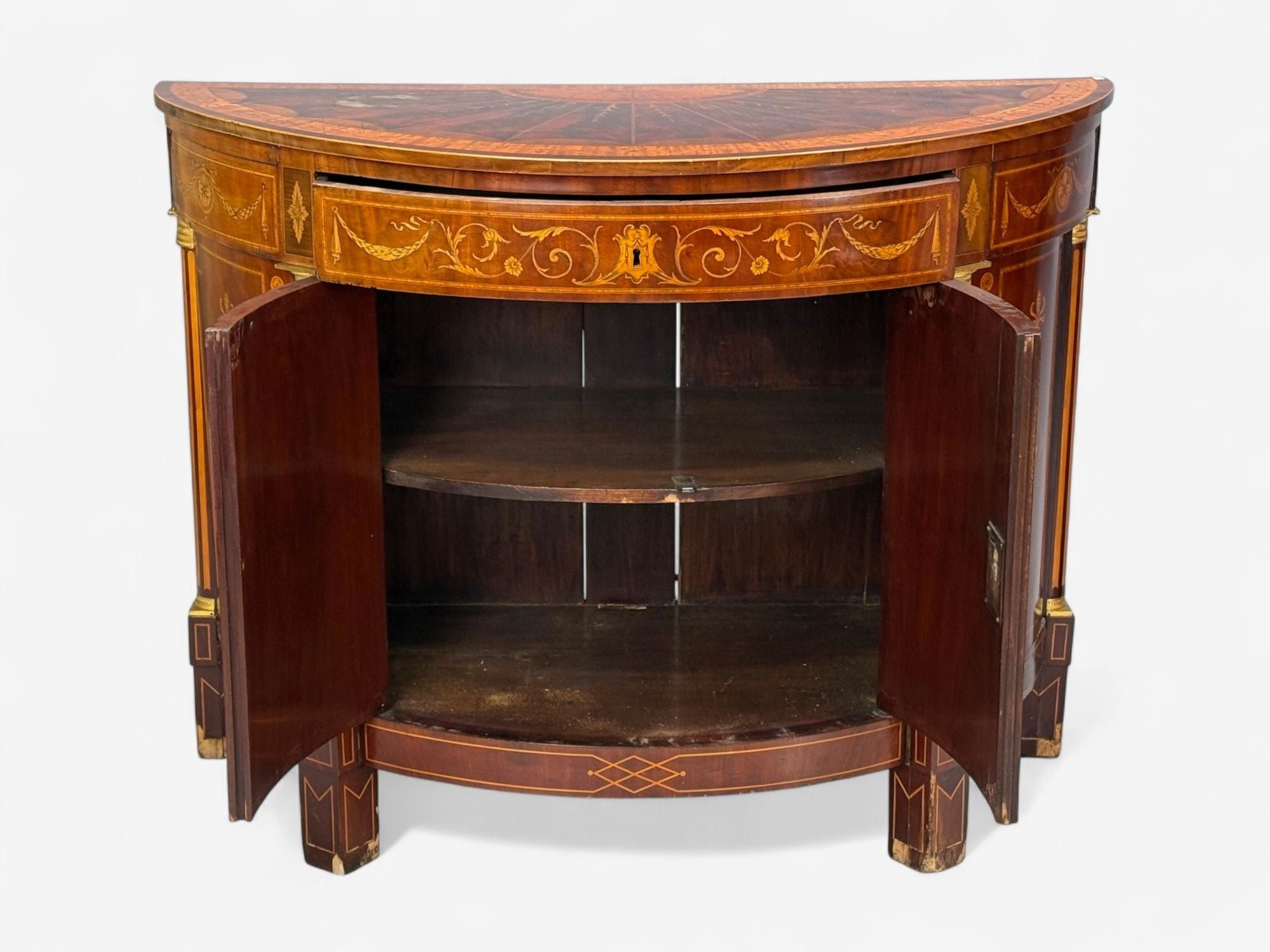 Italian Neoclassical, Marquetry, Satinwood, Demilune Chests, Italy, 19th c.