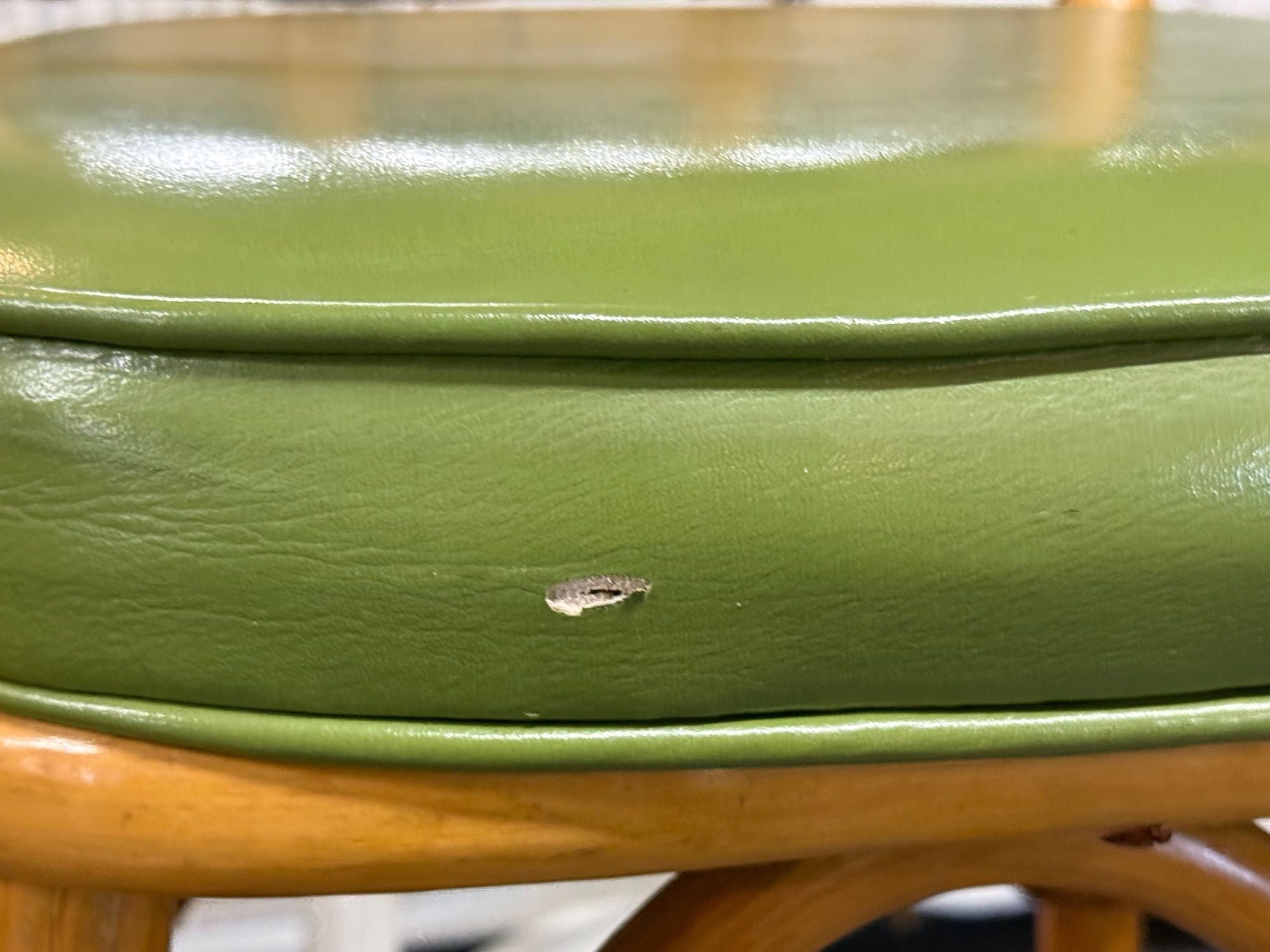 Dutch Modern, Bamboo, Green Leather, Five Barstools, Netherlands, 1970s