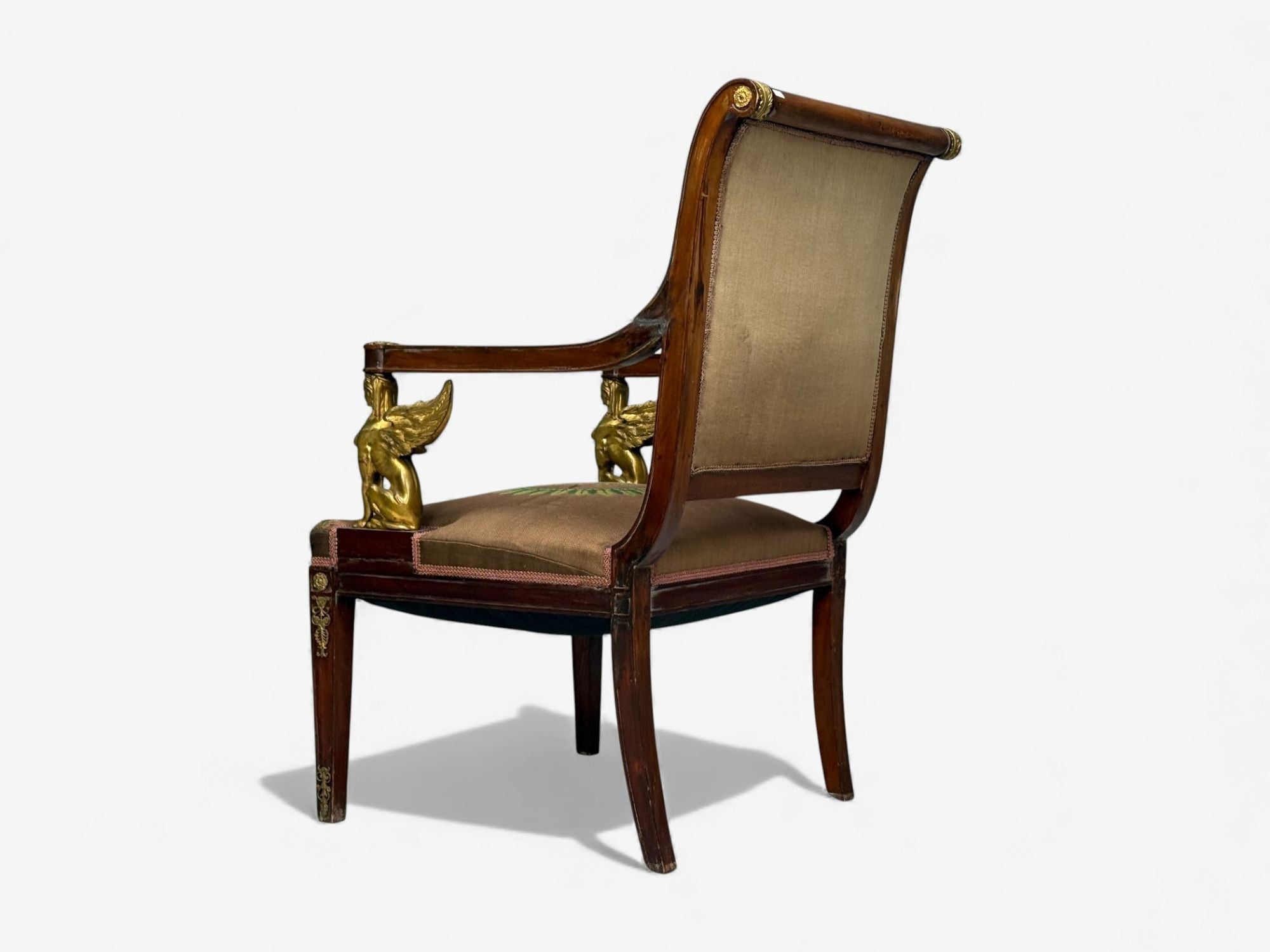 French Empire Revival, Bronze, Mahogany, Tapestry, Armchairs, France, 19th c.